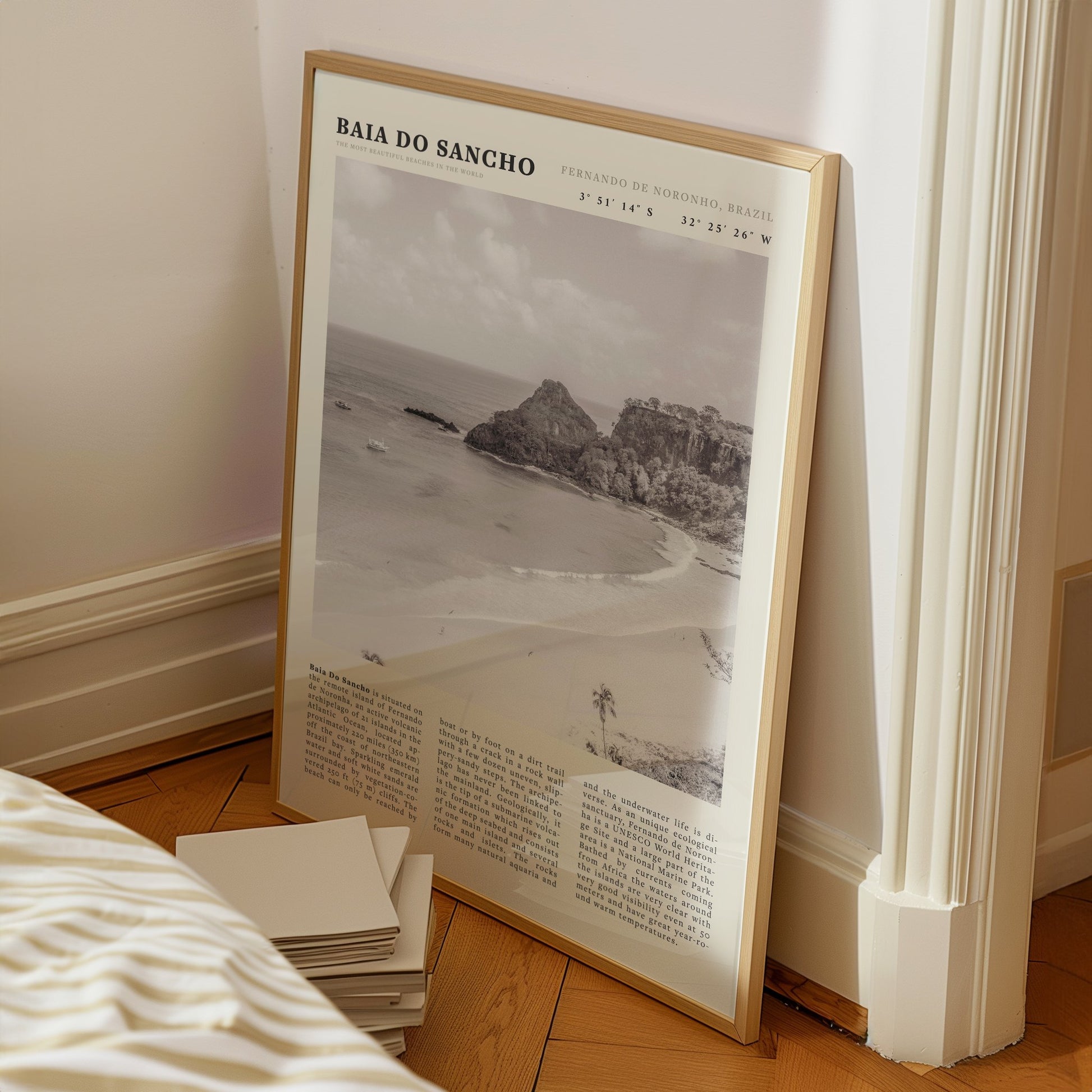 Baia Do Sancho Poster | Black & White Brazil Beach Wall Art | Fernando de Noronha - Evergreen Posters