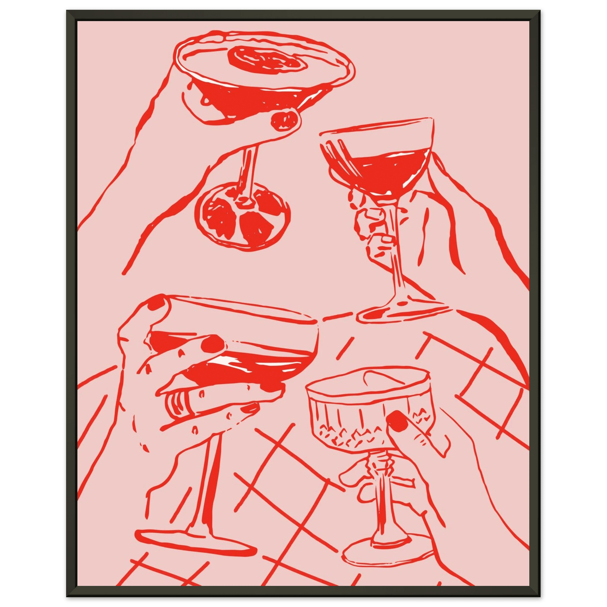 Cheers Print | Red & Pink Cocktail Glasses Wall Art | Kitchen Bar Poster - Evergreen Posters