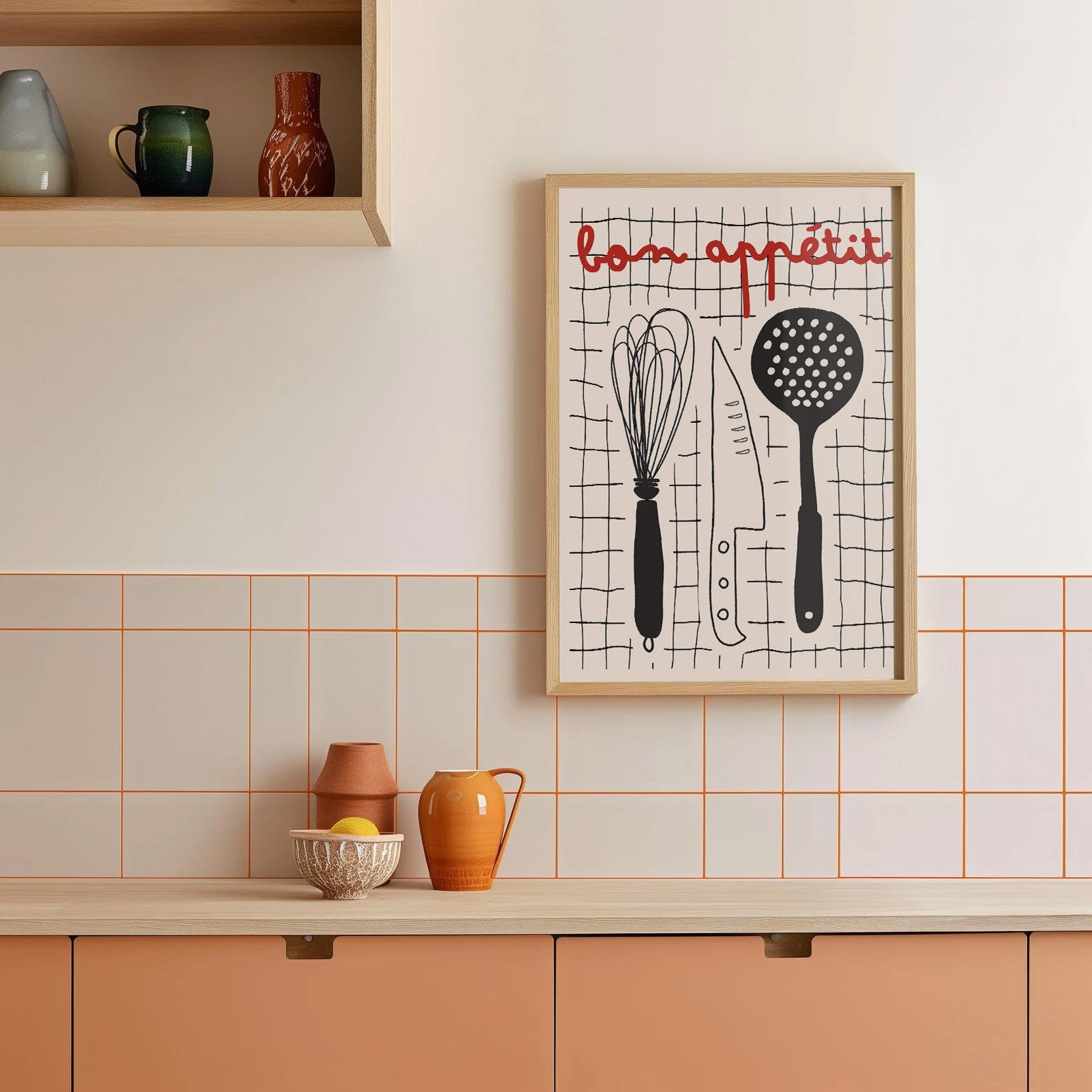 Bon Appétit French Kitchen Print | Bold Black Red Wall Art Poster - Evergreen Posters