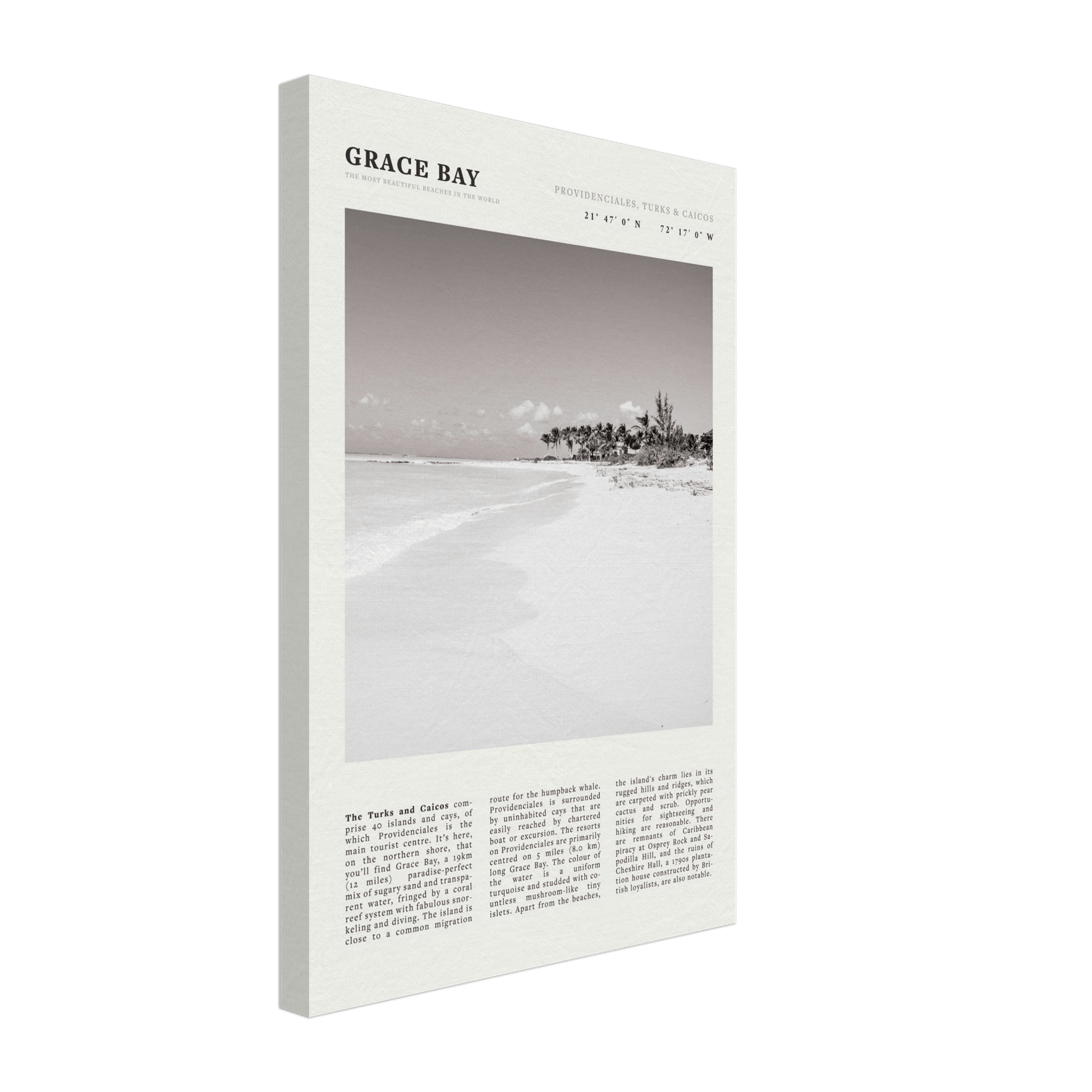 Grace Bay Poster | Black & White Turks & Caicos Wall Art | Caribbean Beach Print - Evergreen Posters