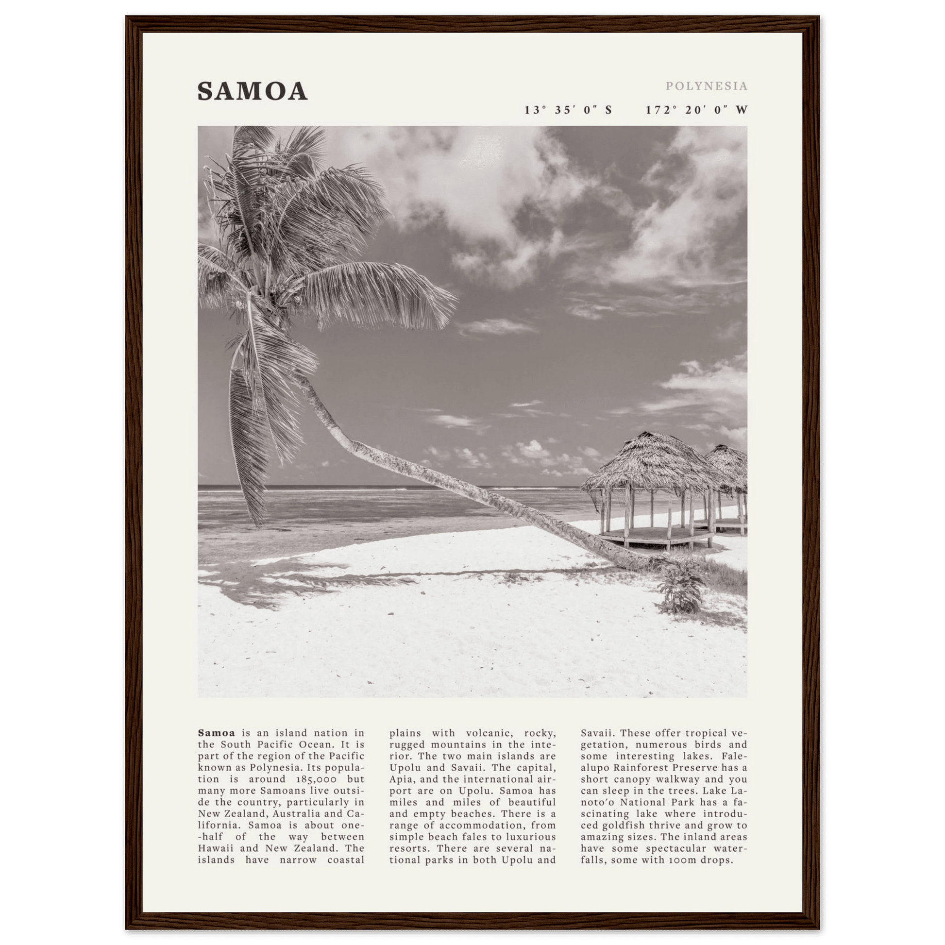 Samoa Poster | Black & White South Pacific Beach Wall Art | Polynesia Travel Print - Evergreen Posters