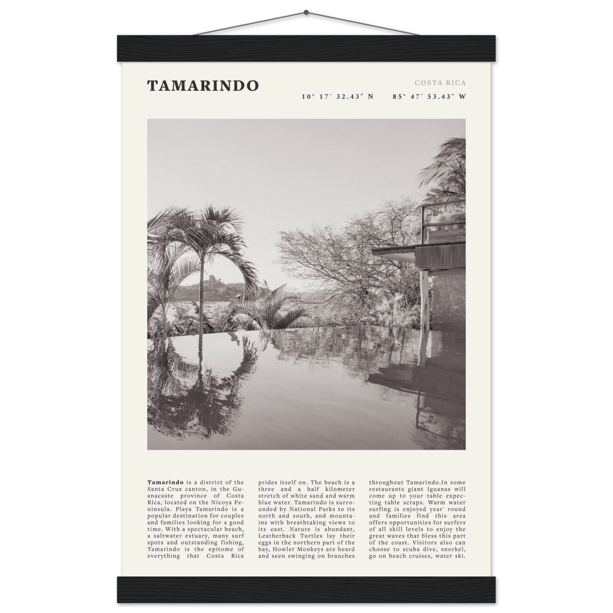Tamarindo Poster | Black & White Costa Rica Beach Wall Art | Surf Travel Print - Evergreen Posters