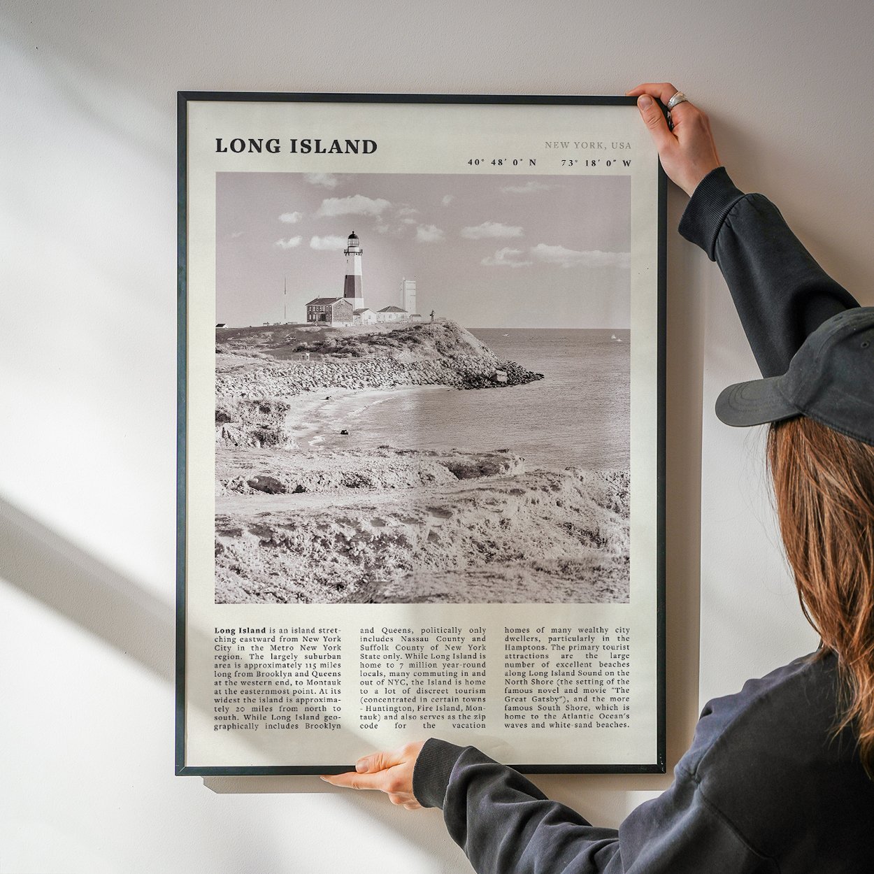 Long Island Poster | Black & White Montauk Lighthouse Wall Art | New York Print - Evergreen Posters