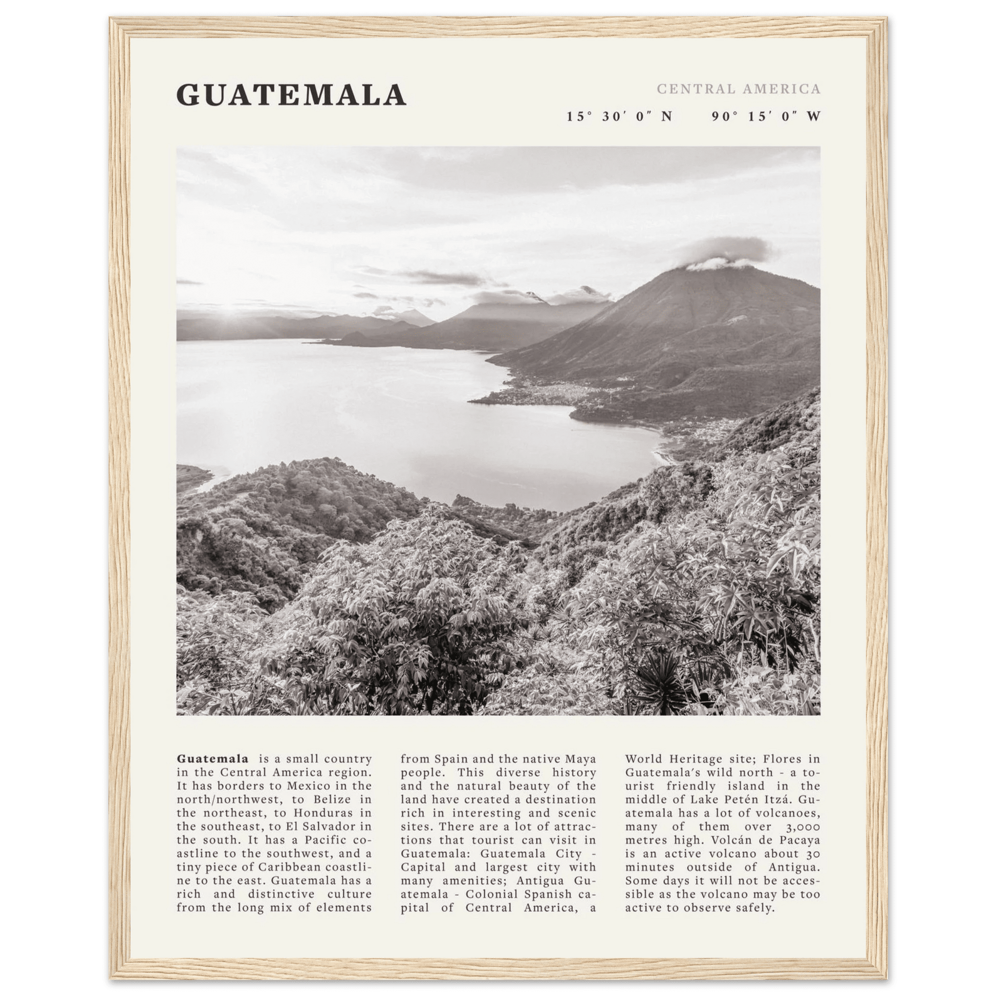 Guatemala Poster | Black & White Lake Atitlan Wall Art | Central America Travel Print - Evergreen Posters