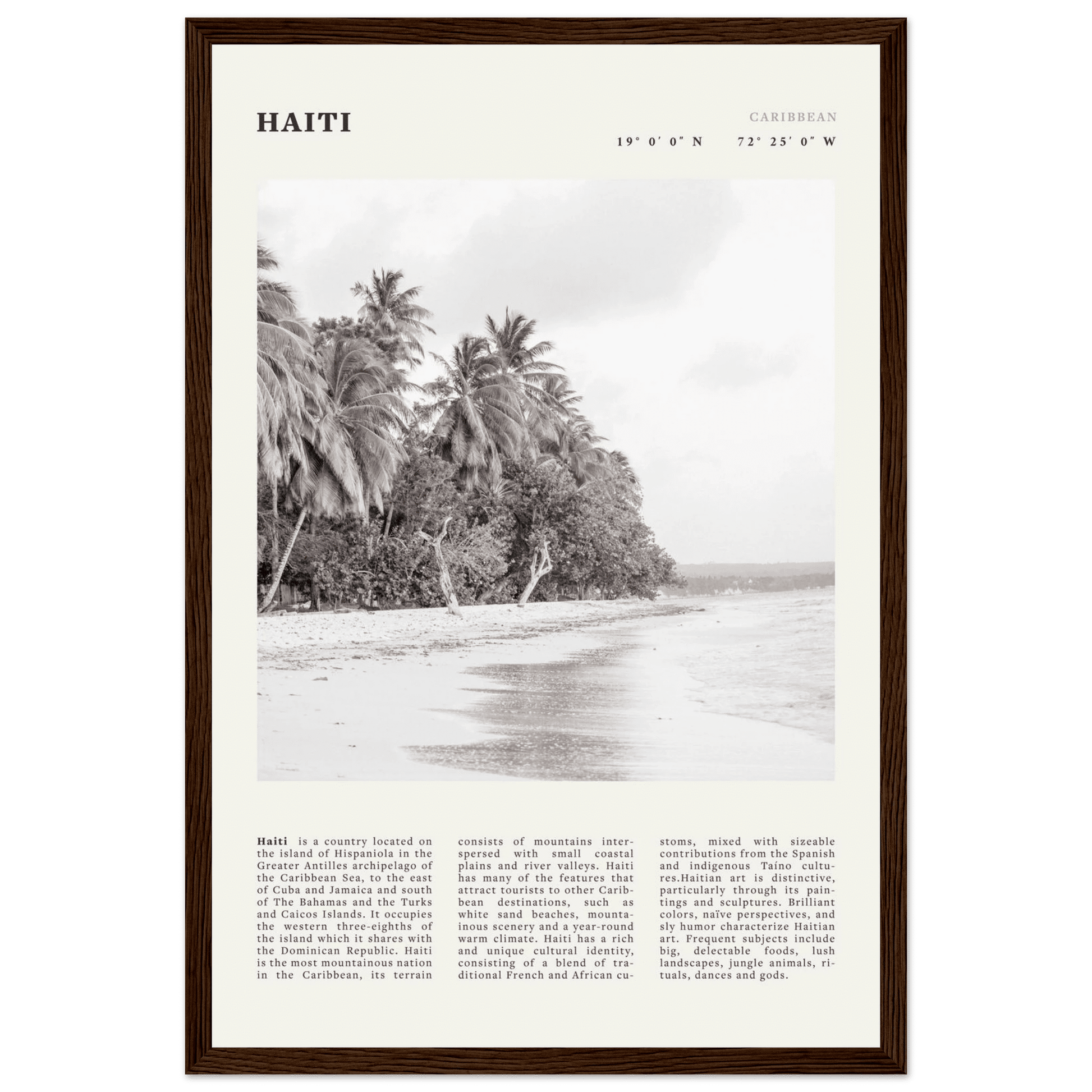 Haiti Poster | Black & White Caribbean Beach Wall Art | Tropical Travel Print - Evergreen Posters