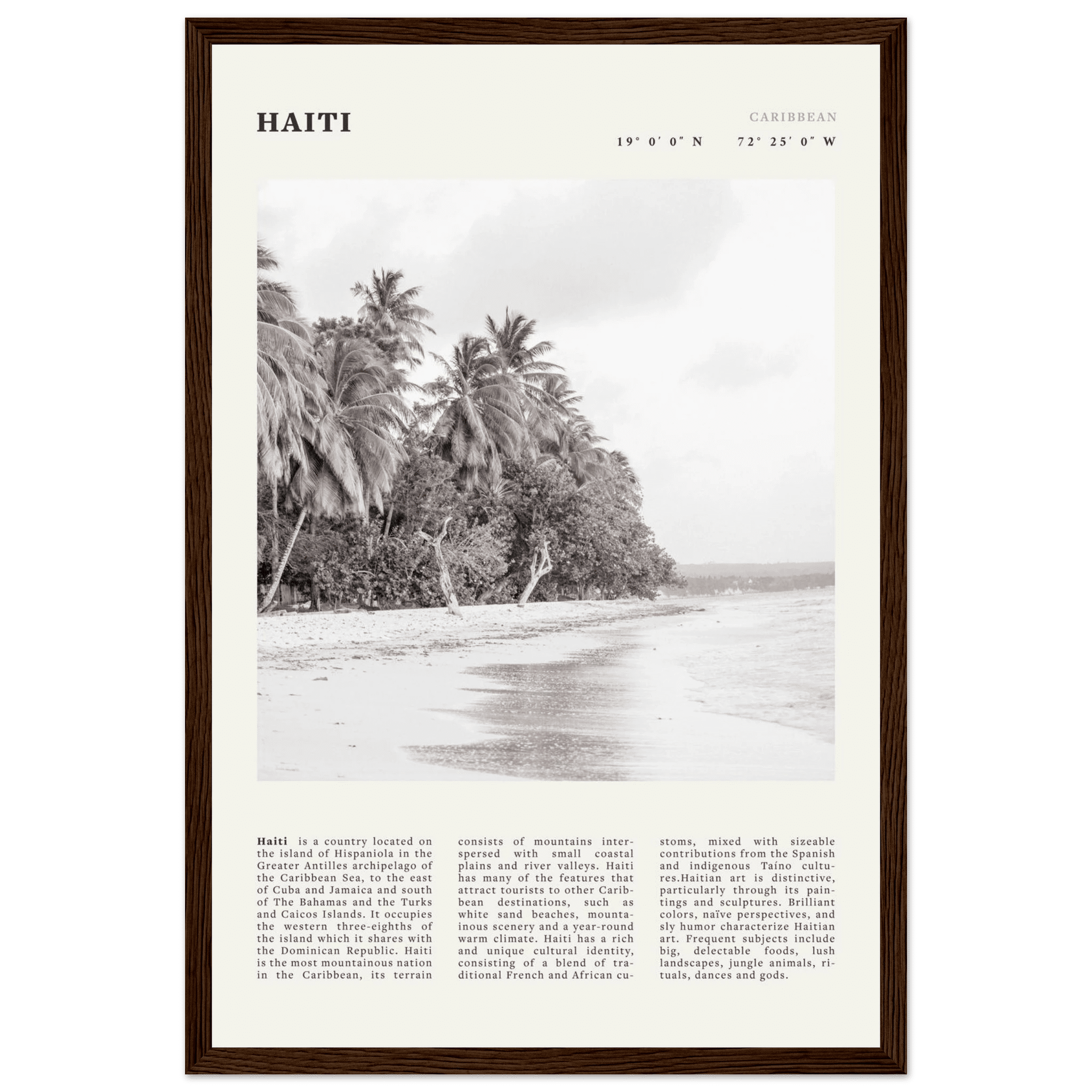 Haiti Poster | Black & White Caribbean Beach Wall Art | Tropical Travel Print - Evergreen Posters