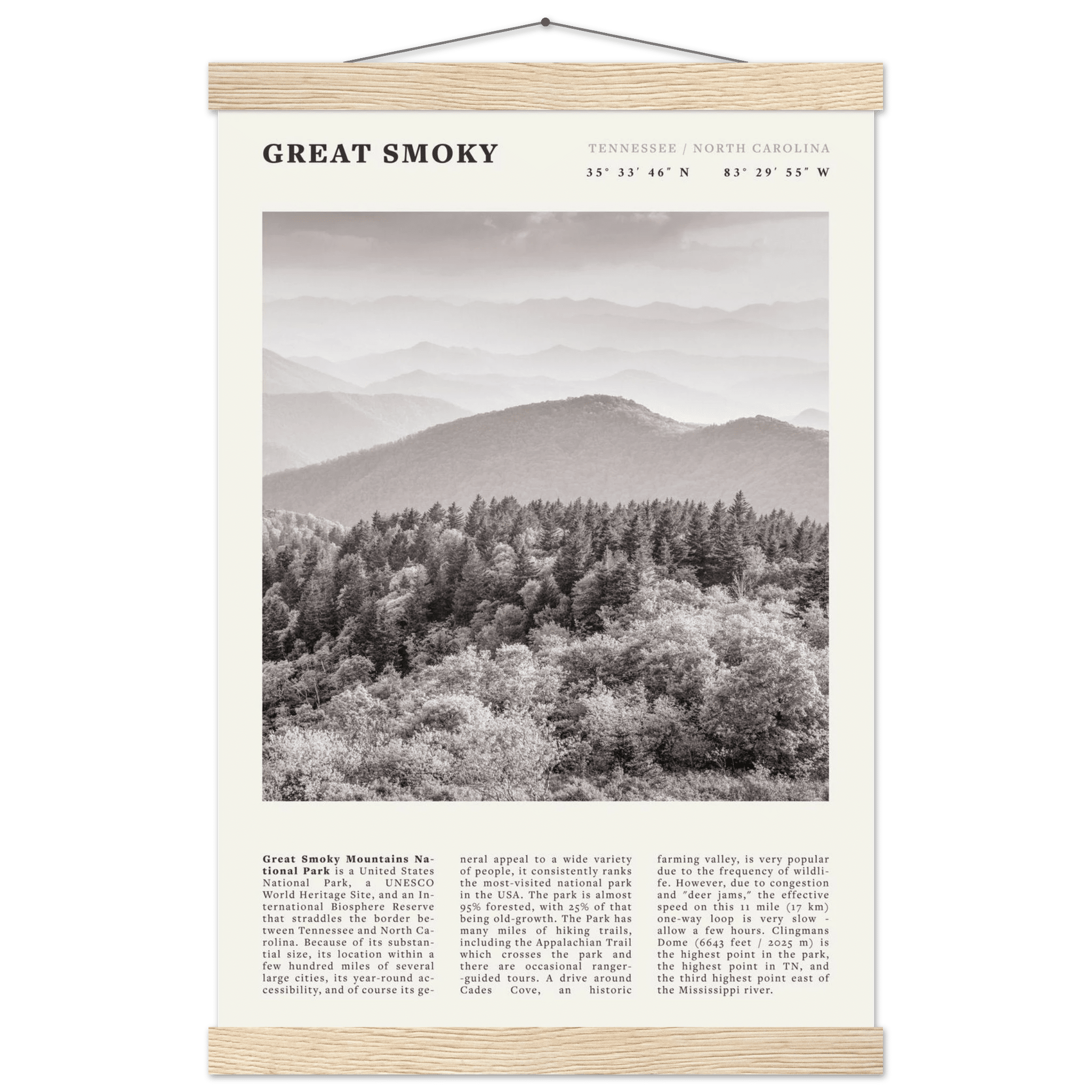 Great Smoky Mountains Poster | Black & White National Park Wall Art | Tennessee Print - Evergreen Posters