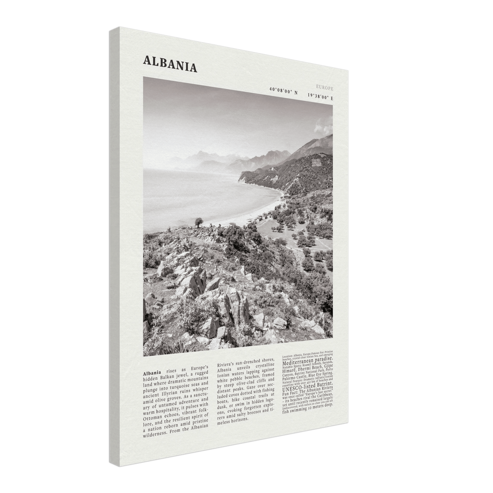 Albania Poster Black and White – Vintage Albanian Riviera Travel Print (Digital & Printed Options) - Evergreen Posters