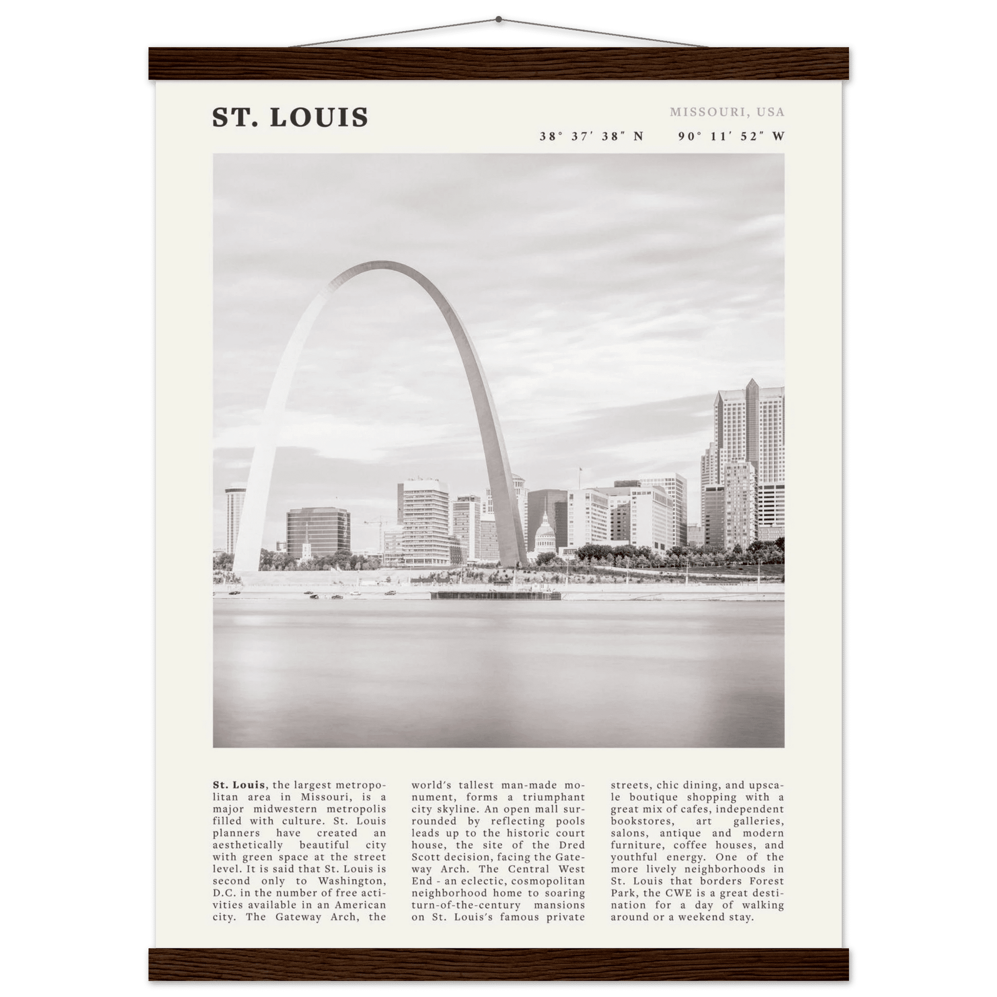 St. Louis Poster | Black & White Gateway Arch Wall Art | Missouri Travel Print - Evergreen Posters
