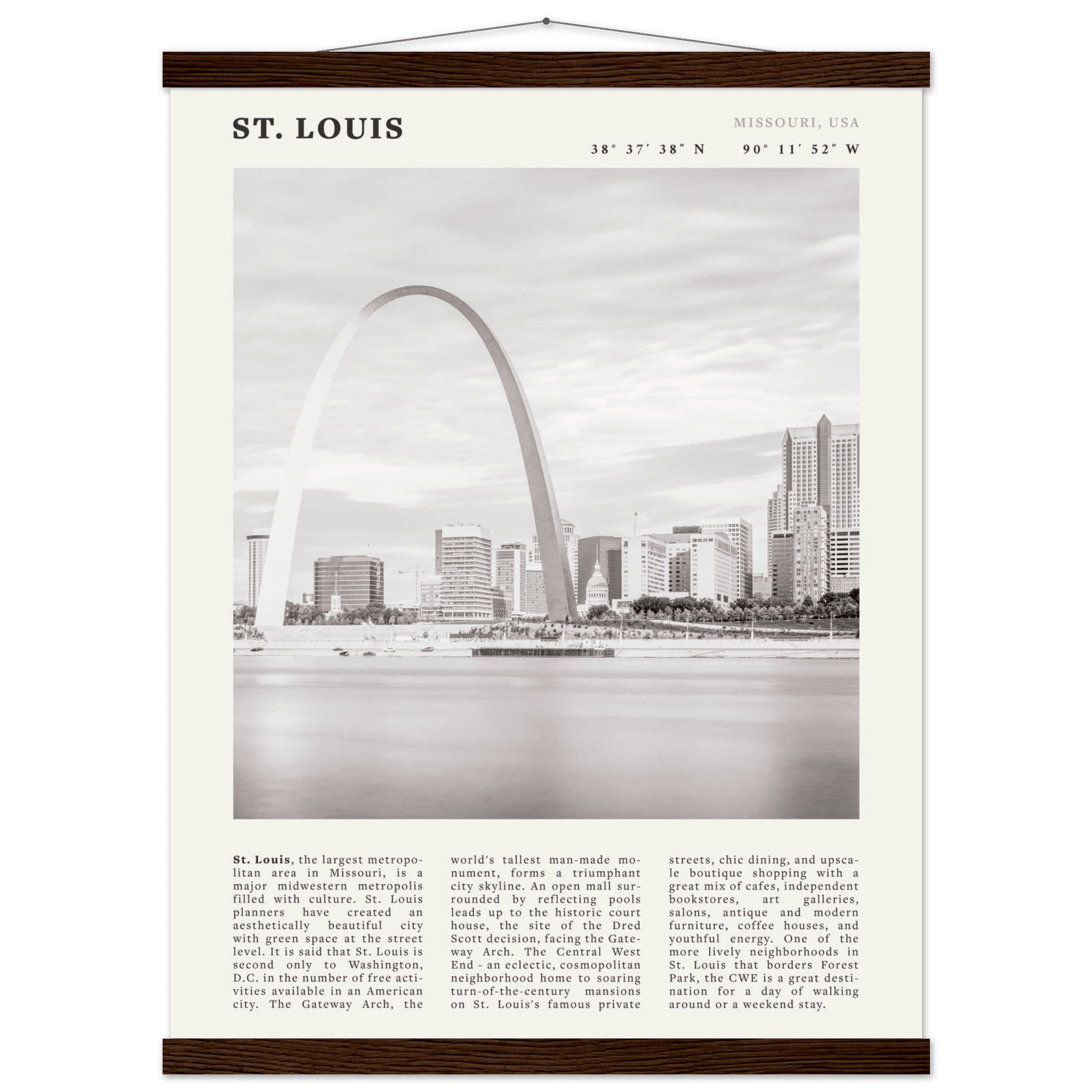 St. Louis Poster | Black & White Gateway Arch Wall Art | Missouri Travel Print - Evergreen Posters