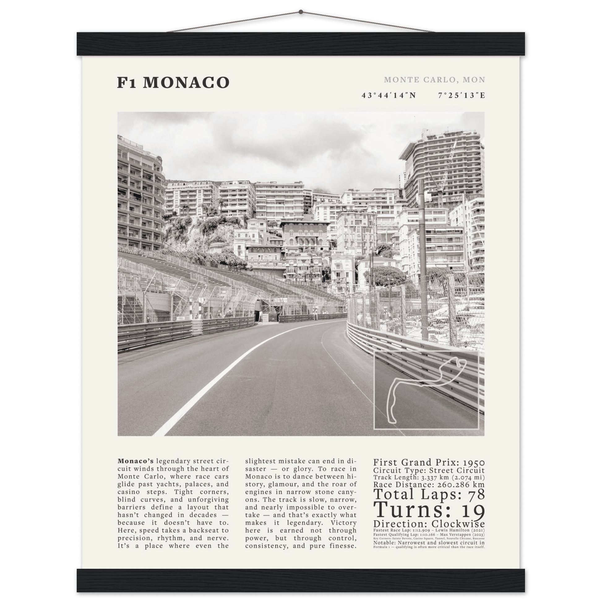 F1 Monaco Poster Black and White – Vintage Monte Carlo Street Circuit Print (Digital & Printed Options) - Evergreen Posters