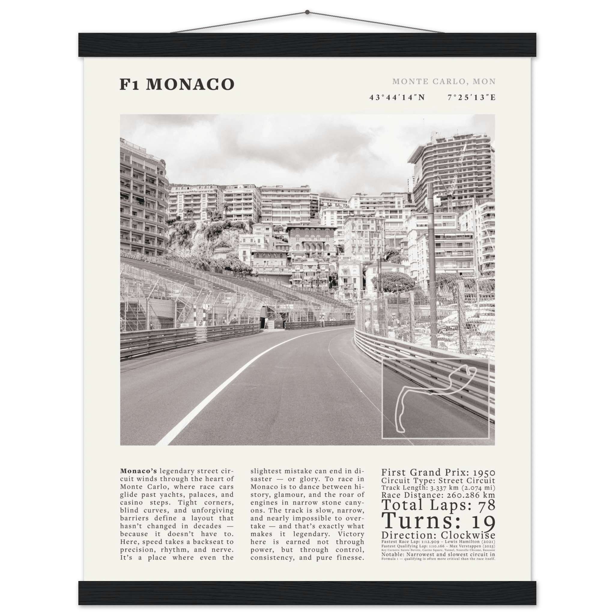 F1 Monaco Poster Black and White – Vintage Monte Carlo Street Circuit Print (Digital & Printed Options) - Evergreen Posters