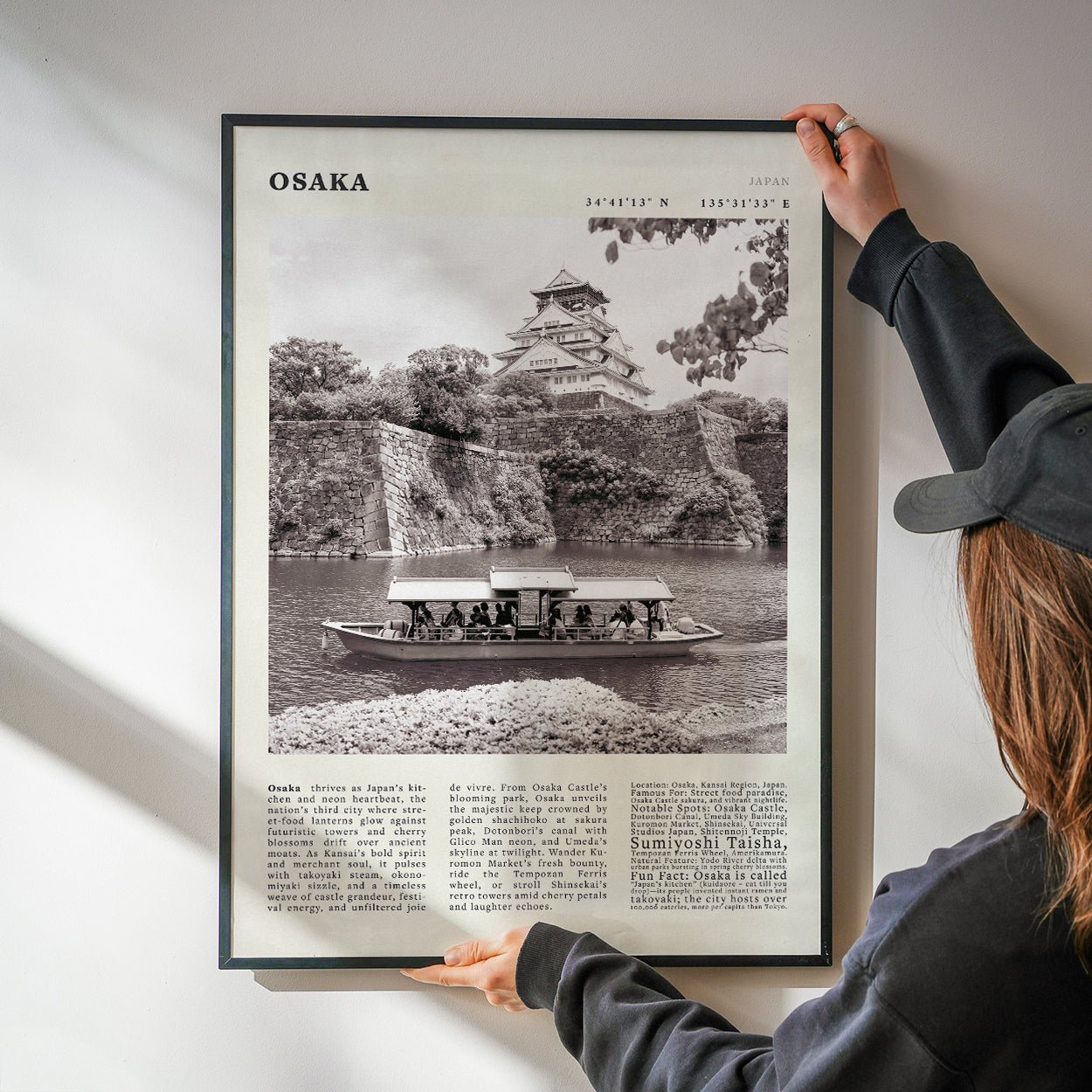 Osaka Poster Black and White – Vintage Osaka Castle Cherry Blossom Print (Digital & Printed Options) - Evergreen Posters