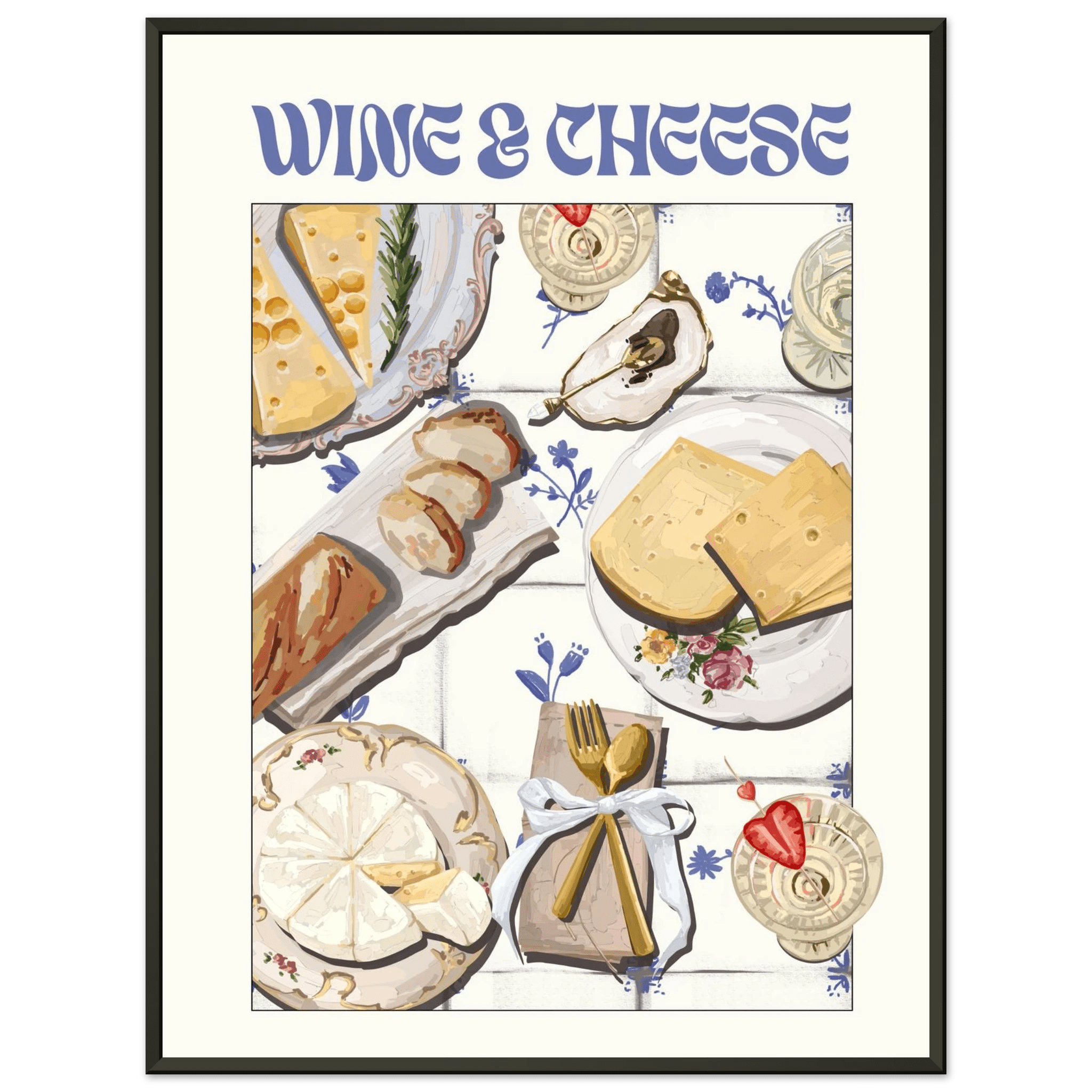 Wine & Cheese Poster – Elegant Kitchen & Dining Wall Art Print (Digital & Printed Options) - Evergreen Posters