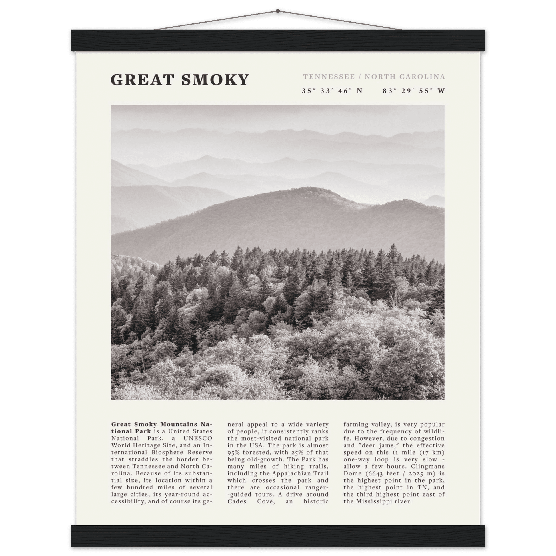 Great Smoky Mountains Poster | Black & White National Park Wall Art | Tennessee Print - Evergreen Posters
