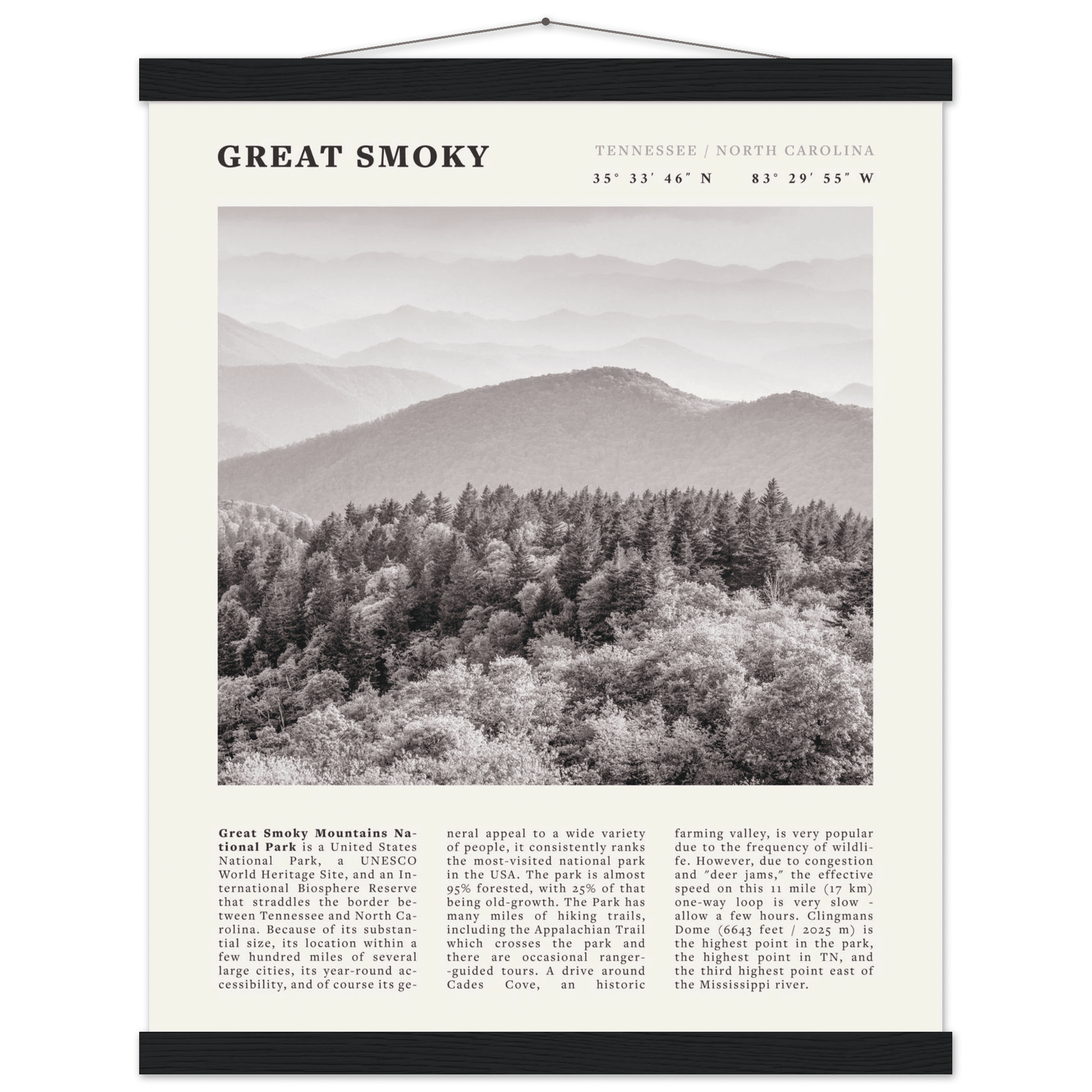 Great Smoky Mountains Poster | Black & White National Park Wall Art | Tennessee Print - Evergreen Posters