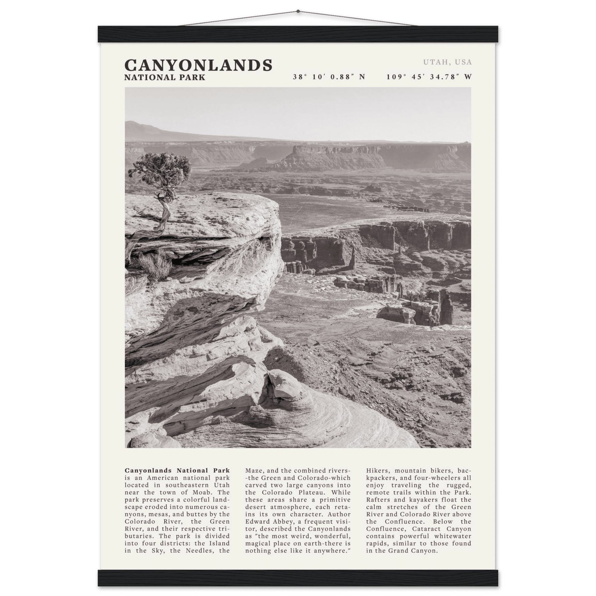 Canyonlands National Park Poster | Black & White Utah Wall Art | Canyon Travel Print - Evergreen Posters