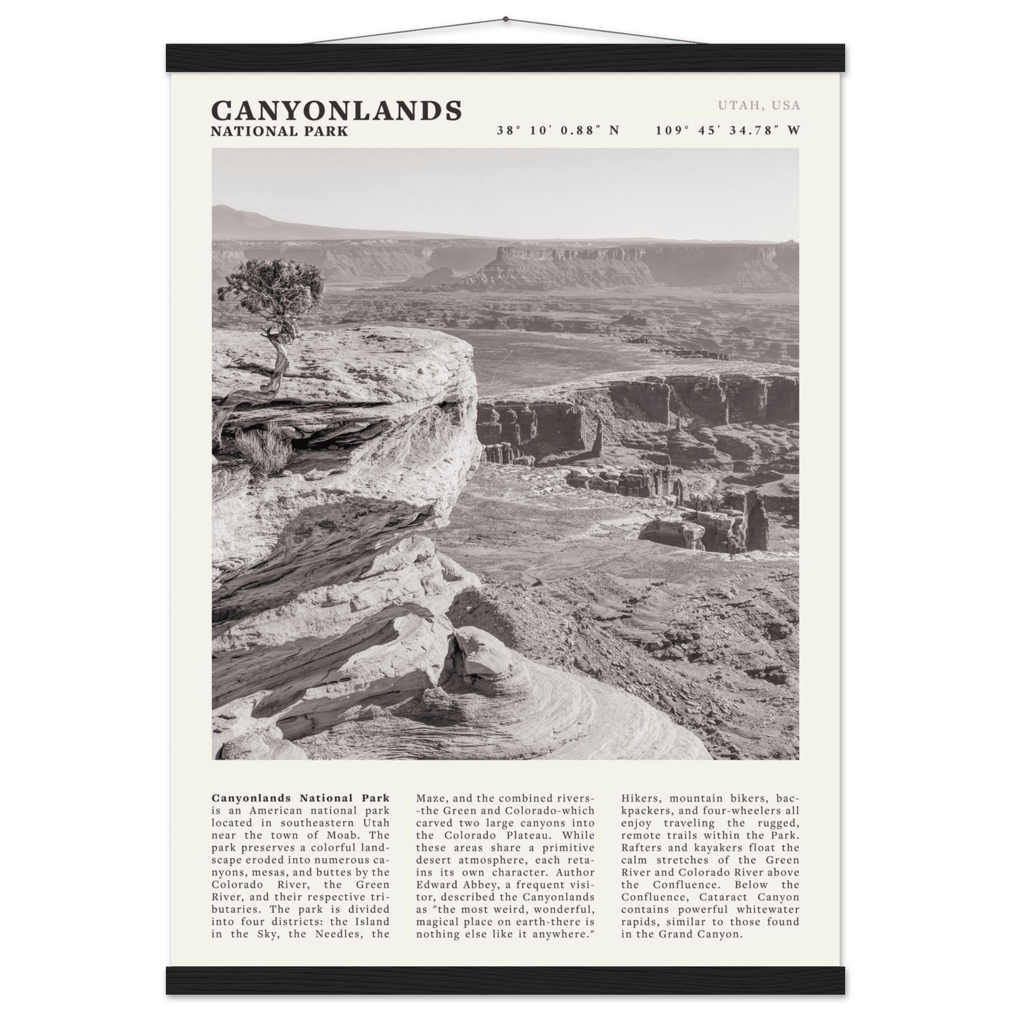 Canyonlands National Park Poster | Black & White Utah Wall Art | Canyon Travel Print - Evergreen Posters