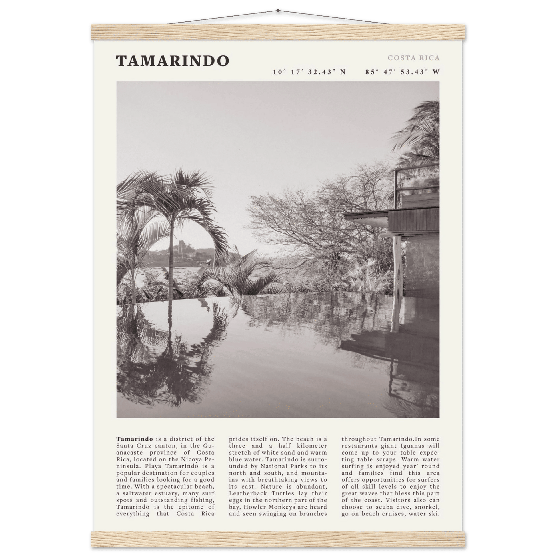 Tamarindo Poster | Black & White Costa Rica Beach Wall Art | Surf Travel Print - Evergreen Posters