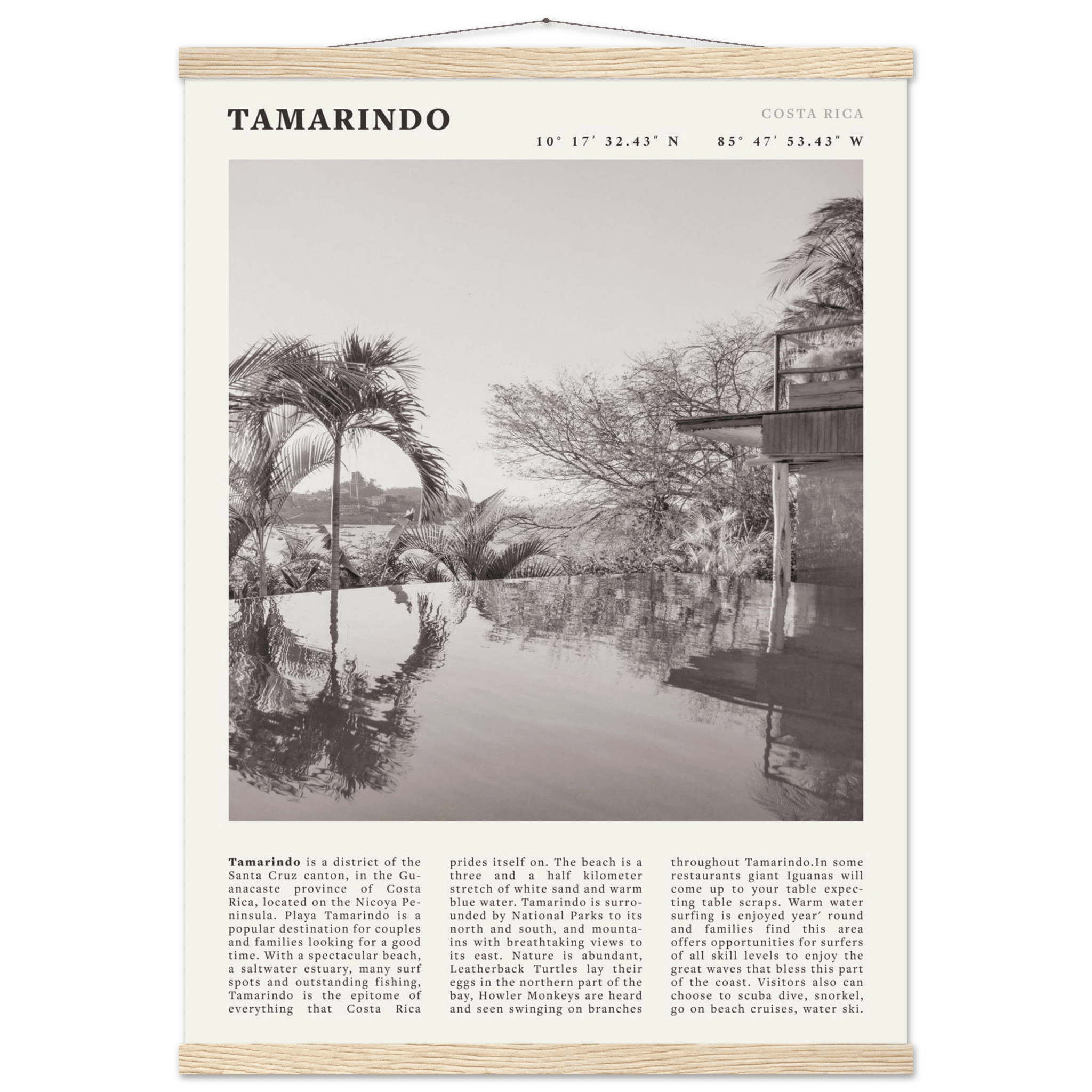 Tamarindo Poster | Black & White Costa Rica Beach Wall Art | Surf Travel Print - Evergreen Posters