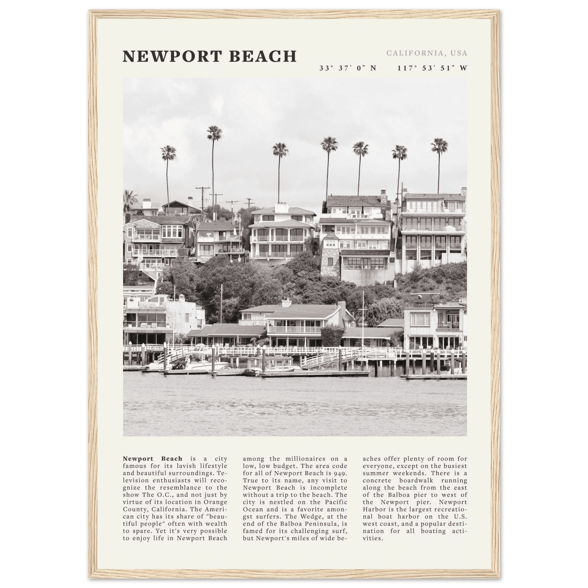 Newport Beach Poster | Black & White California Harbor Wall Art | Coastal Print - Evergreen Posters