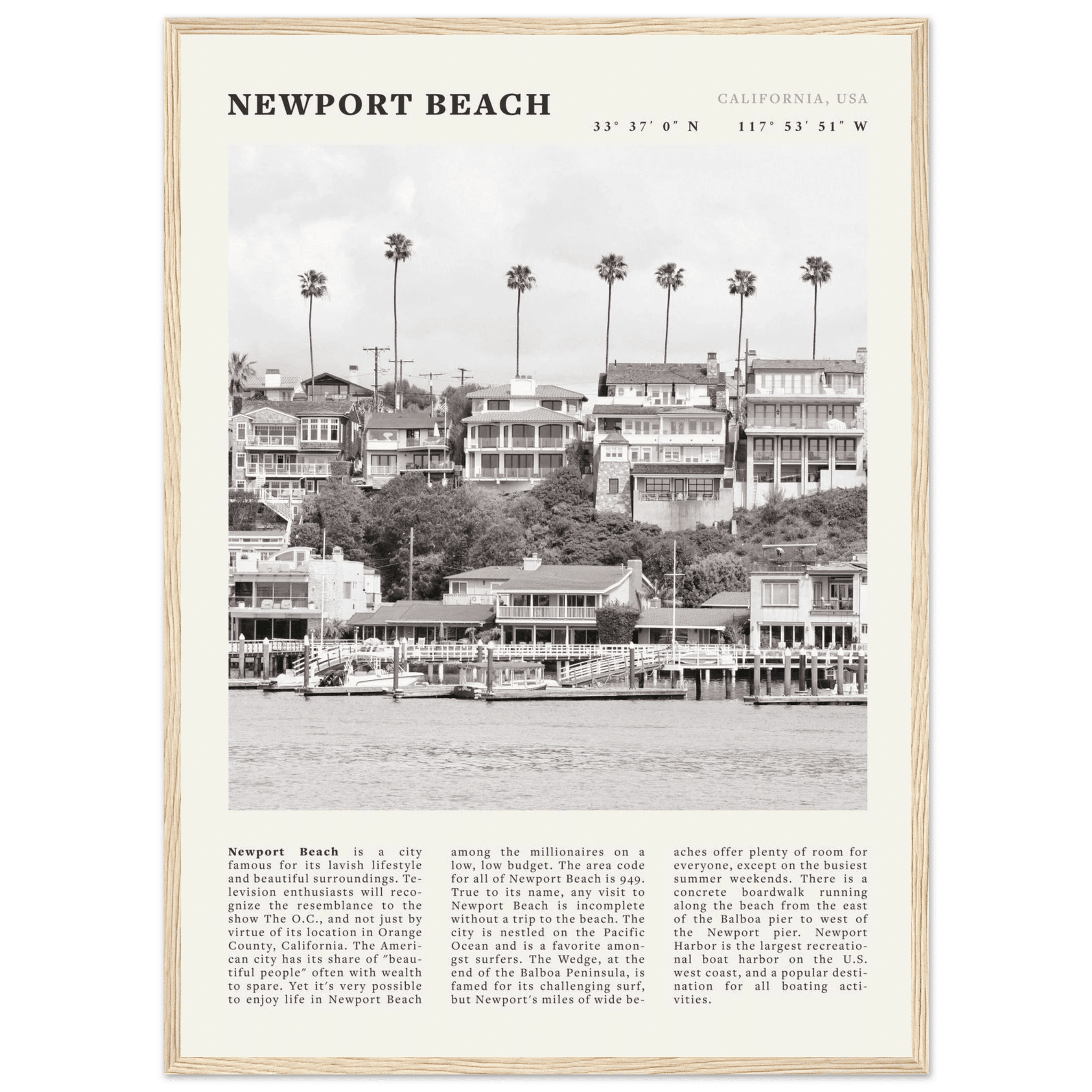 Newport Beach Poster | Black & White California Harbor Wall Art | Coastal Print - Evergreen Posters