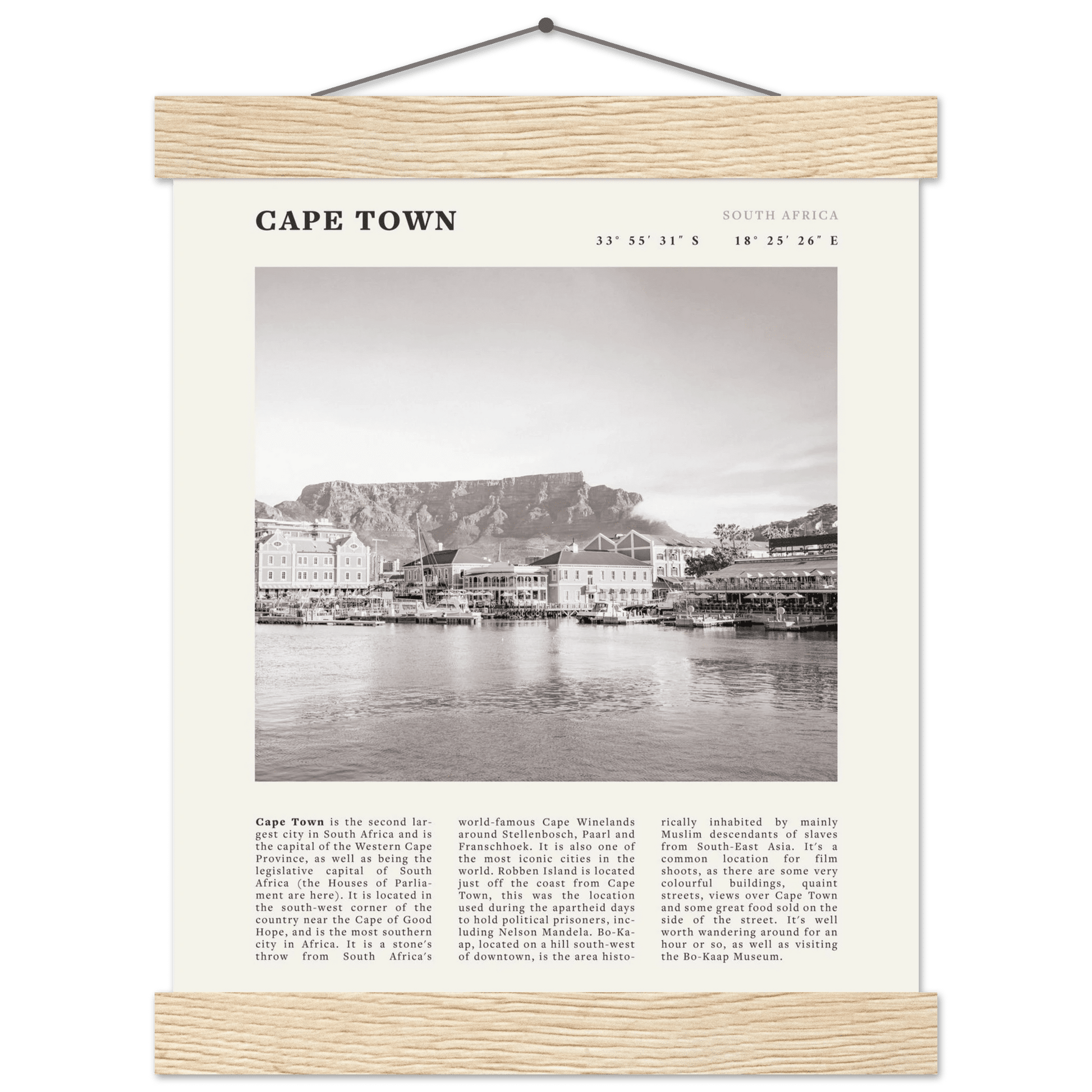 Cape Town Poster | Black & White Table Mountain Wall Art | South Africa Travel Print - Evergreen Posters