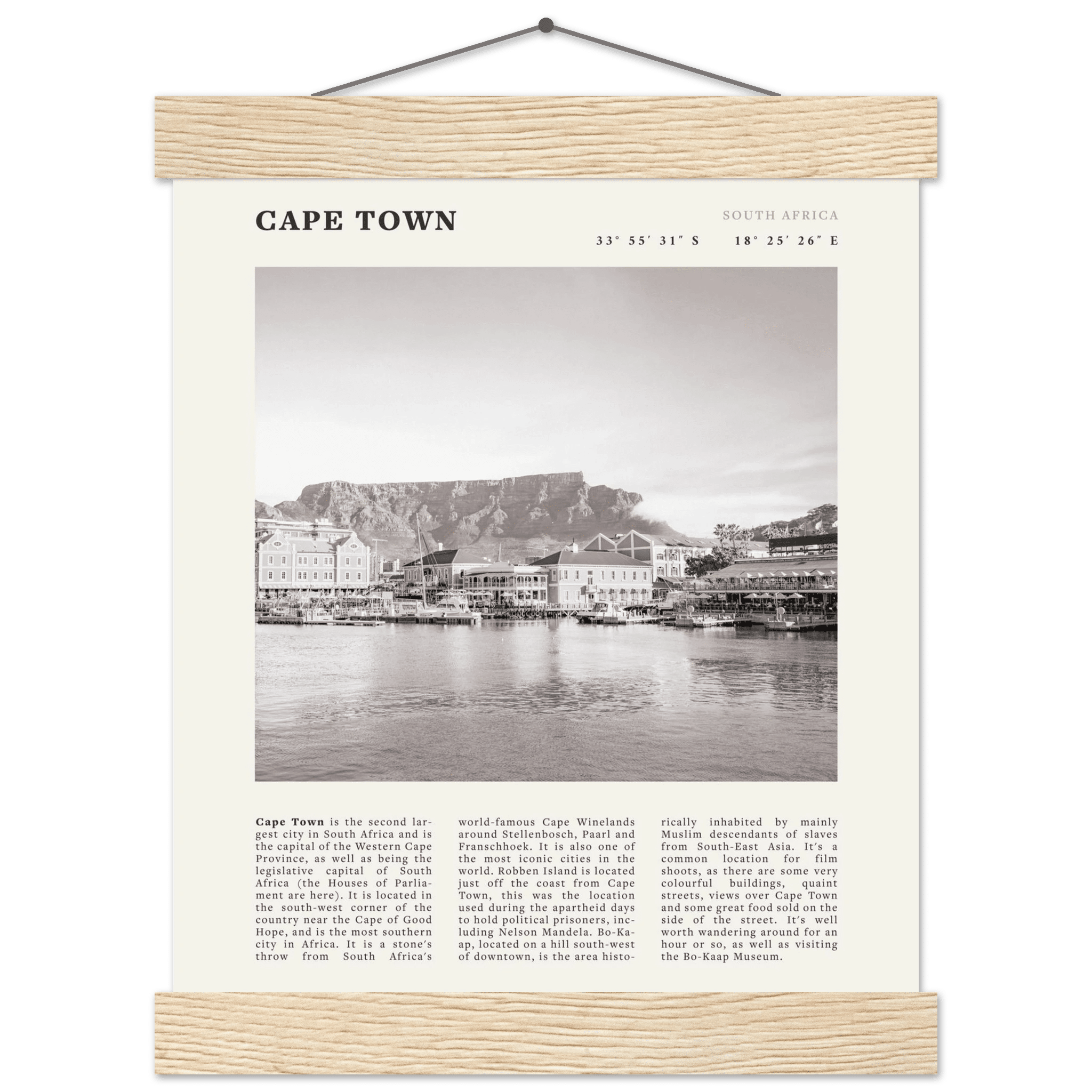 Cape Town Poster | Black & White Table Mountain Wall Art | South Africa Travel Print - Evergreen Posters