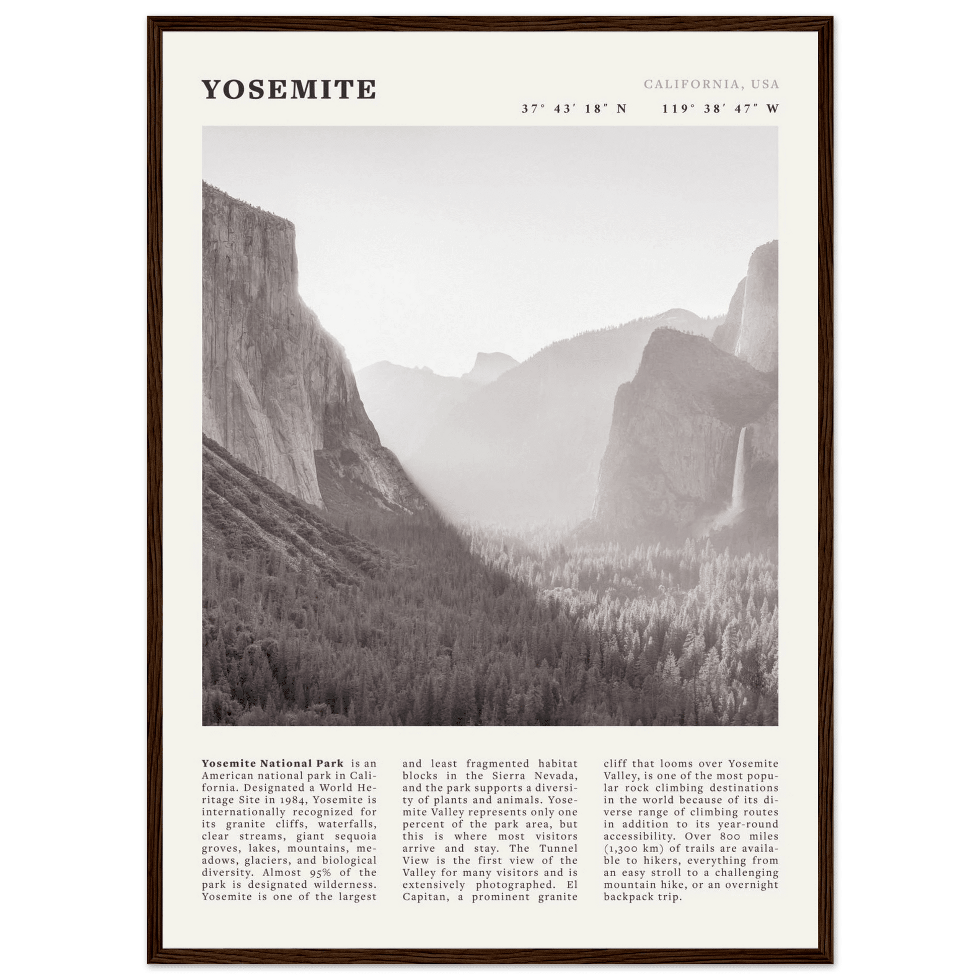 Yosemite Poster | Black & White National Park Wall Art | California Nature Print - Evergreen Posters