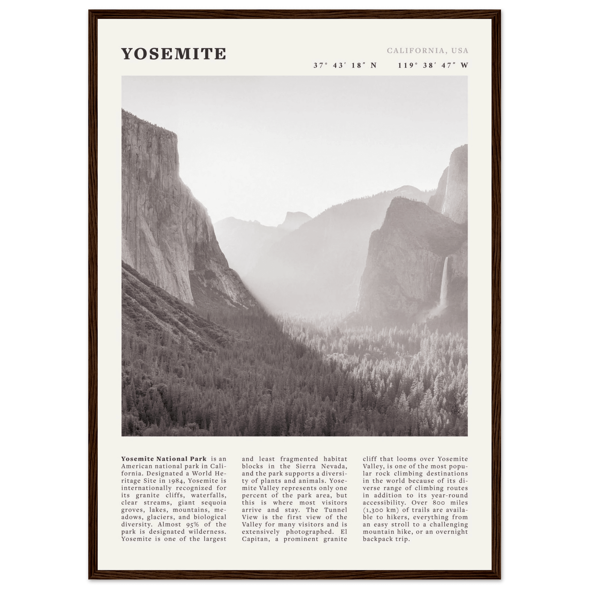 Yosemite Poster | Black & White National Park Wall Art | California Nature Print - Evergreen Posters