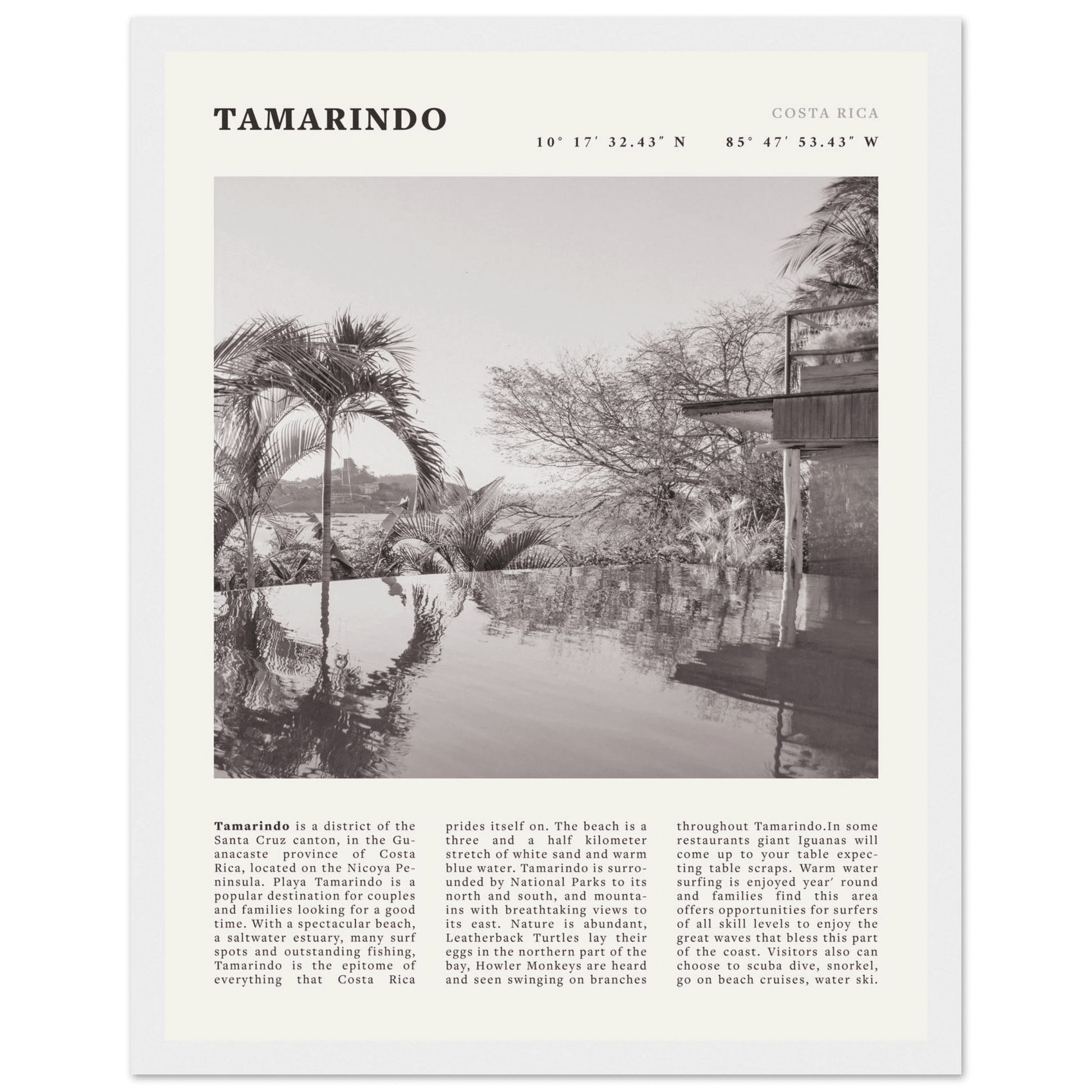 Tamarindo Poster | Black & White Costa Rica Beach Wall Art | Surf Travel Print - Evergreen Posters