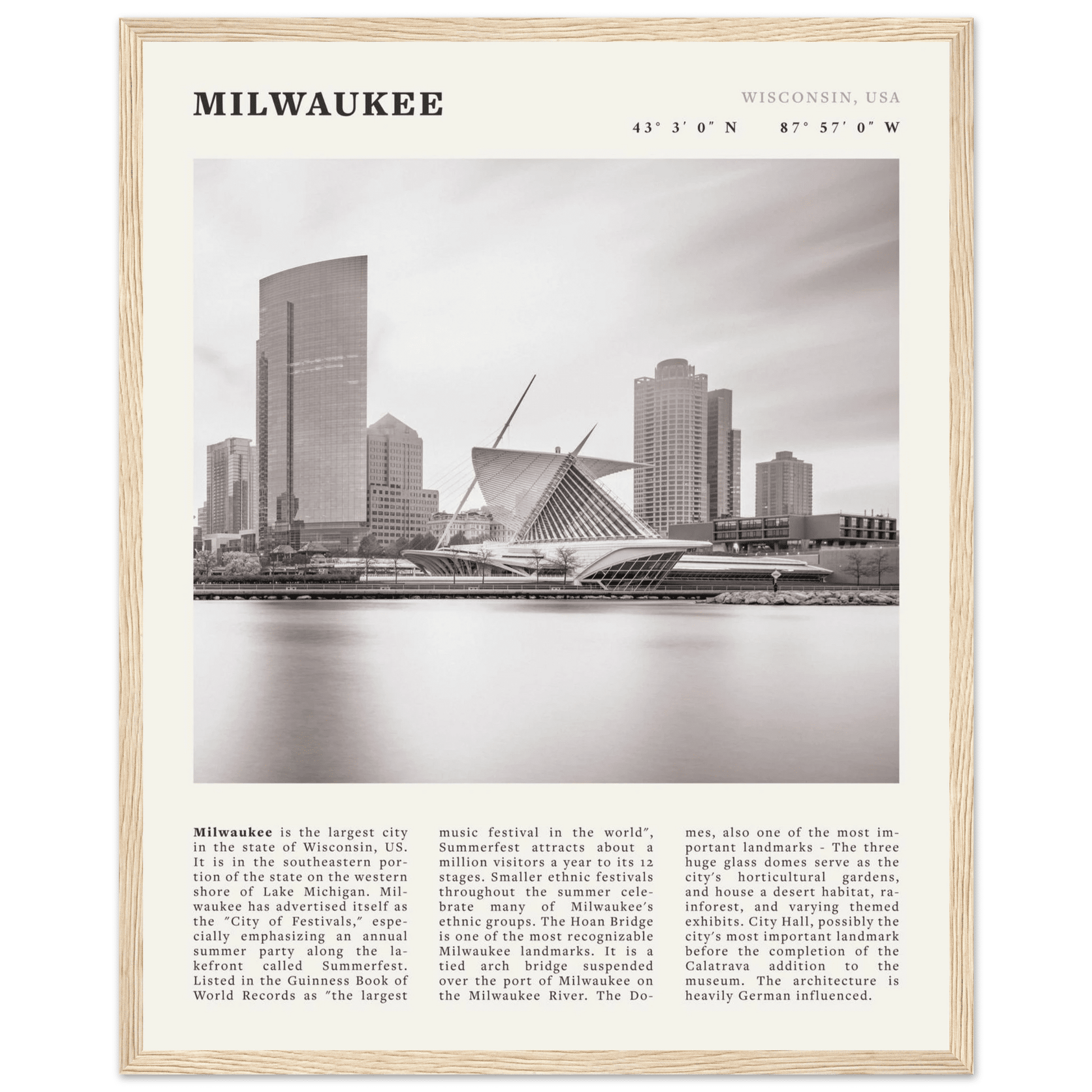 Milwaukee Poster | Black & White Wisconsin City Wall Art | USA Travel Print - Evergreen Posters