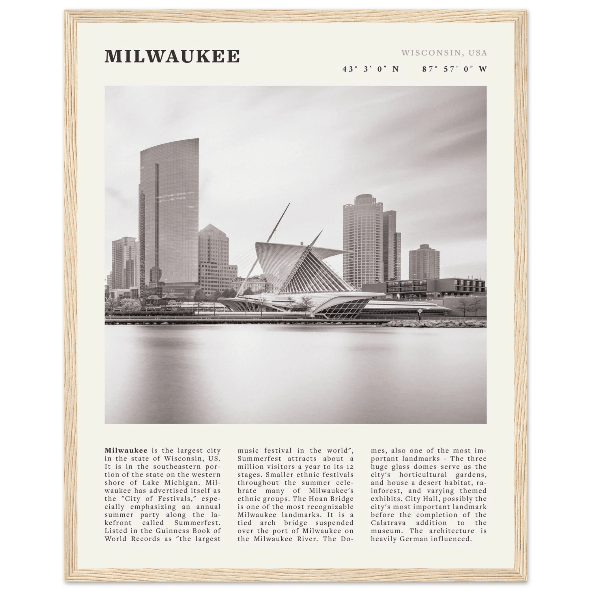 Milwaukee Poster | Black & White Wisconsin City Wall Art | USA Travel Print - Evergreen Posters