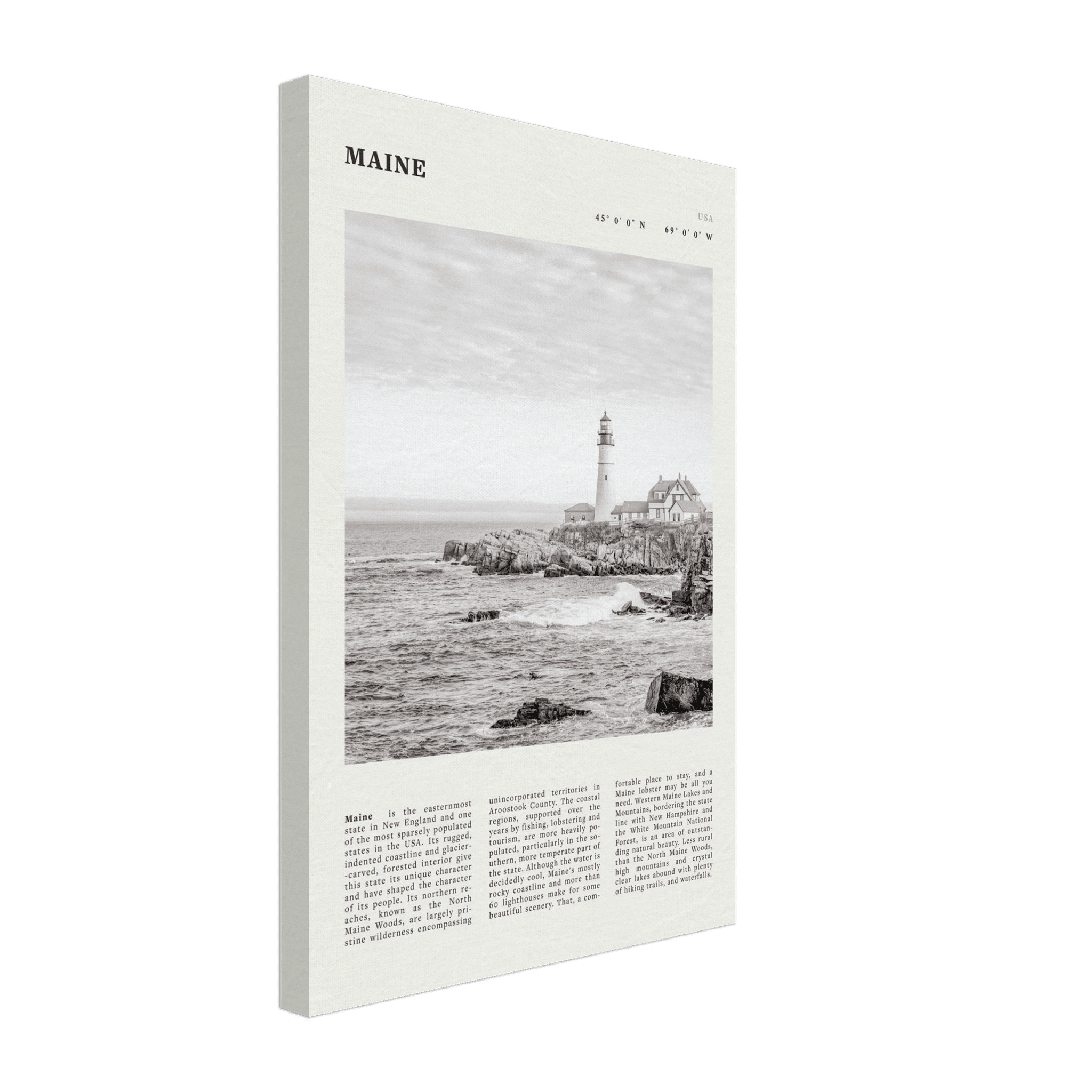 Maine Poster | Black & White Lighthouse Wall Art | New England Coastal Travel Print - Evergreen Posters