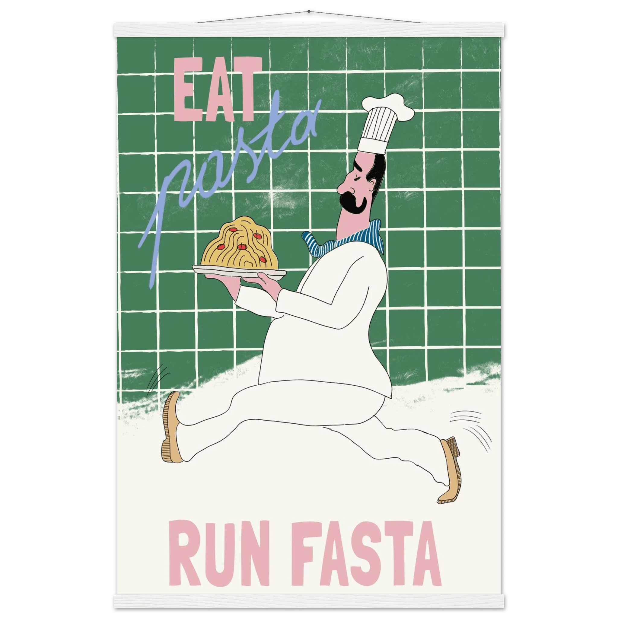 Eat Pasta Run Fasta Poster – Playful Kitchen Wall Art Print (Green Edition) - Evergreen Posters