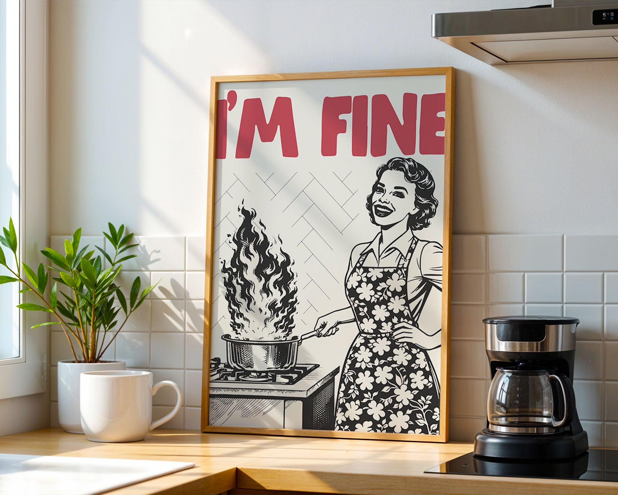 I'm Fine Poster – Funny Retro Kitchen Wall Art Print (Red Edition) - Evergreen Posters