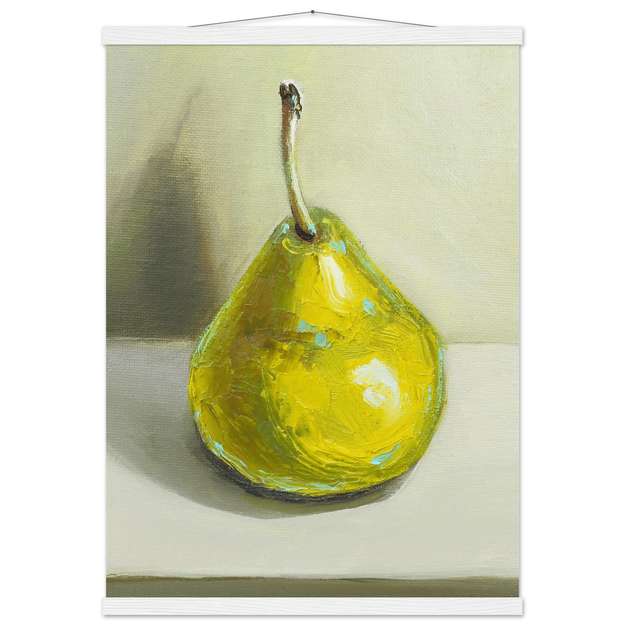 Pear Print | Green Pear Oil Painting Wall Art | Kitchen Poster - Evergreen Posters