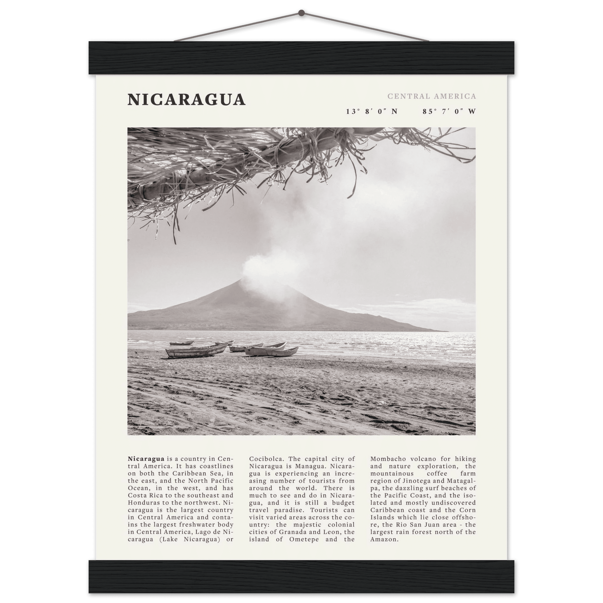 Nicaragua Poster | Black & White Volcano Wall Art | Central America Travel Print - Evergreen Posters