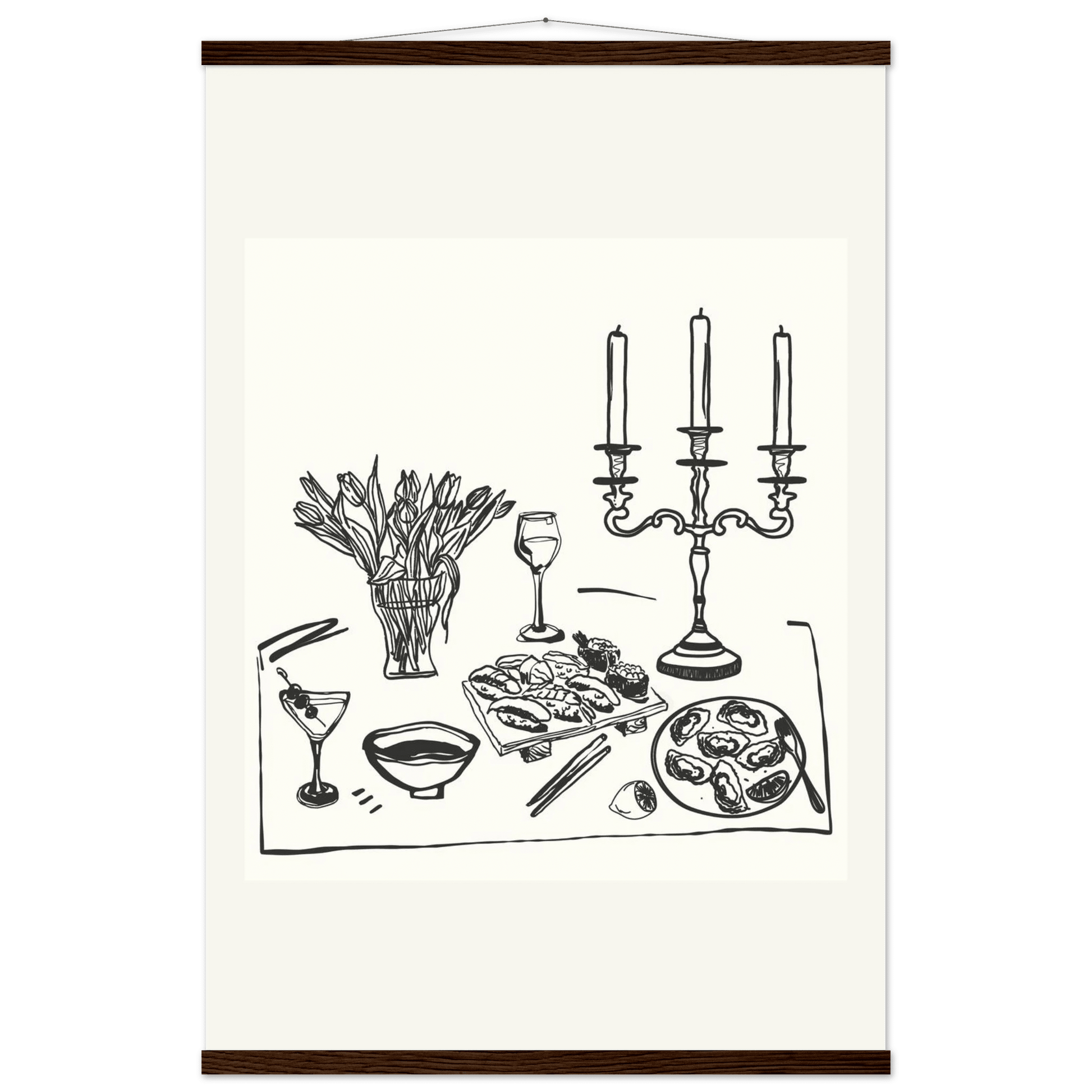 Fine Dining Table Print | Black Line Art Kitchen Wall Art | Elegant Dining Room Poster - Evergreen Posters
