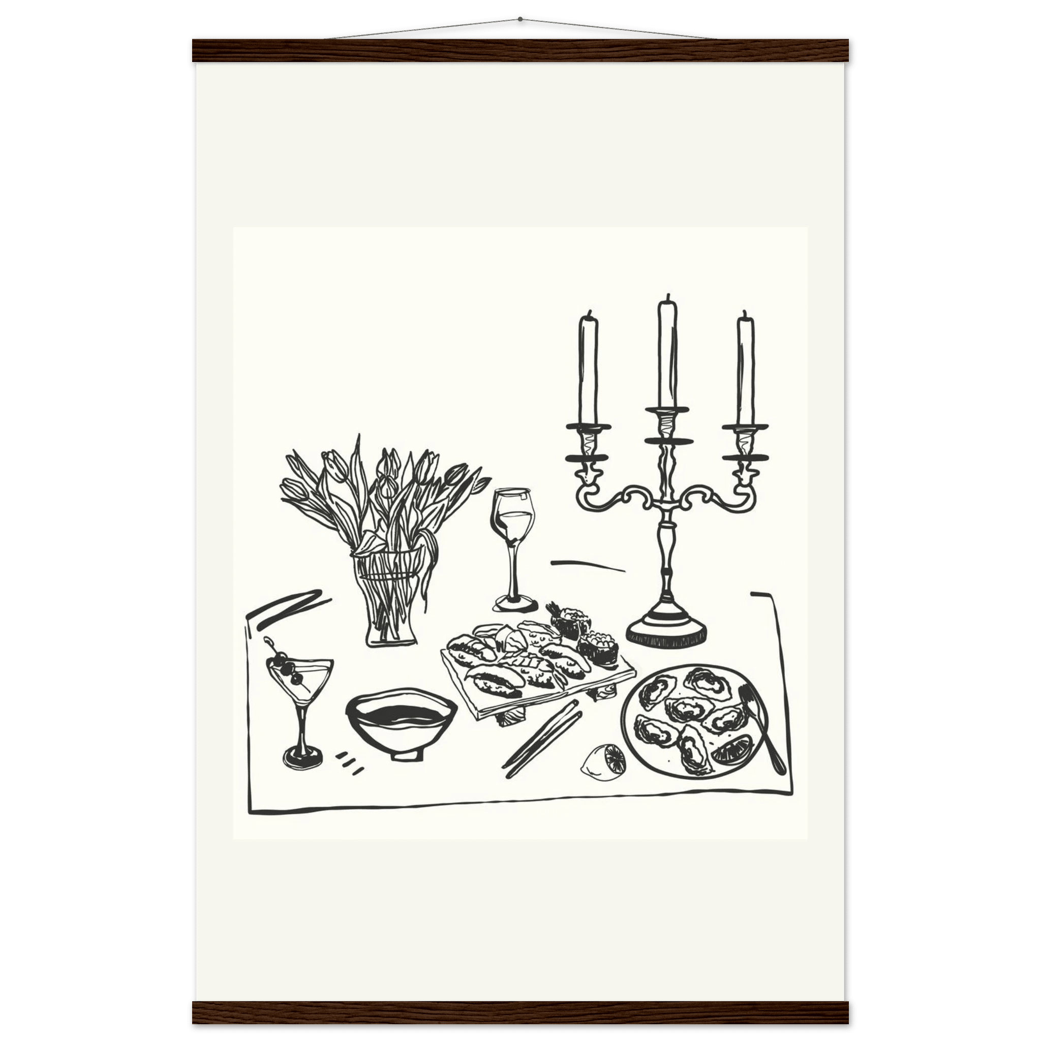 Fine Dining Table Print | Black Line Art Kitchen Wall Art | Elegant Dining Room Poster - Evergreen Posters