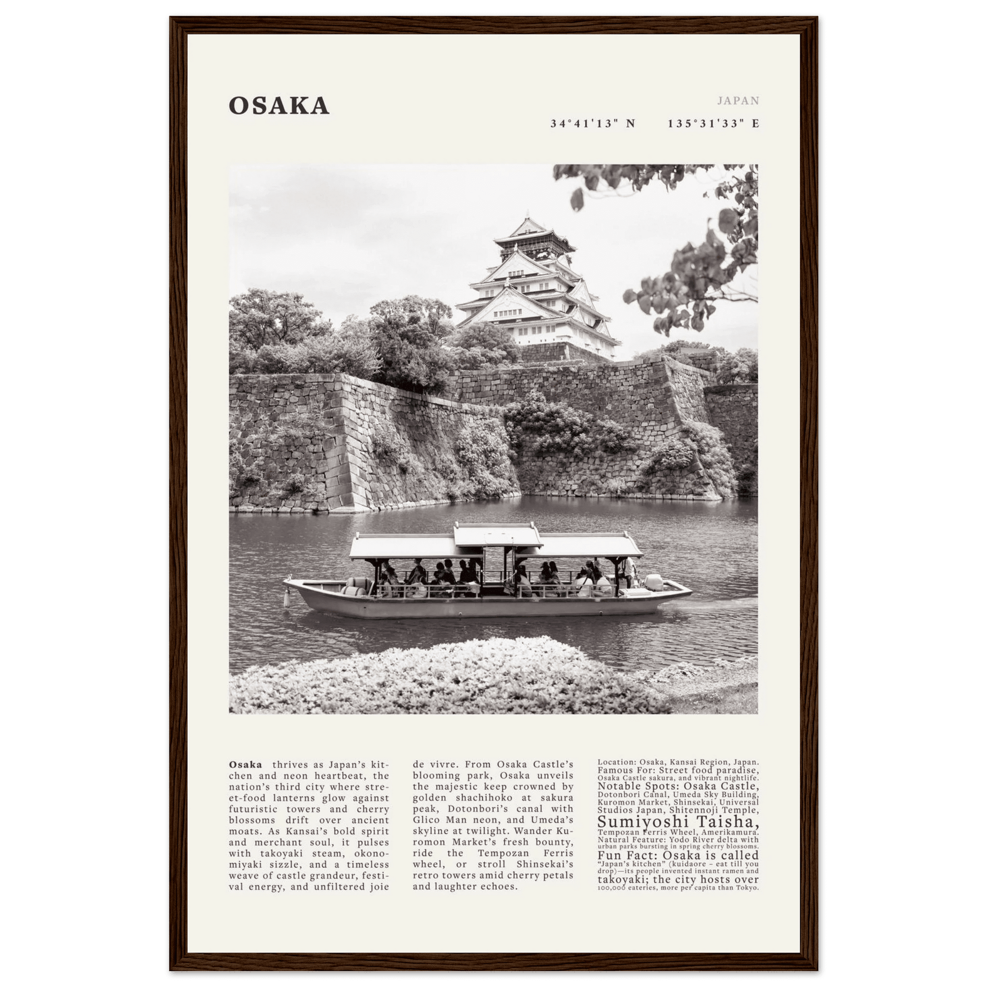 Osaka Poster Black and White – Vintage Osaka Castle Cherry Blossom Print (Digital & Printed Options) - Evergreen Posters