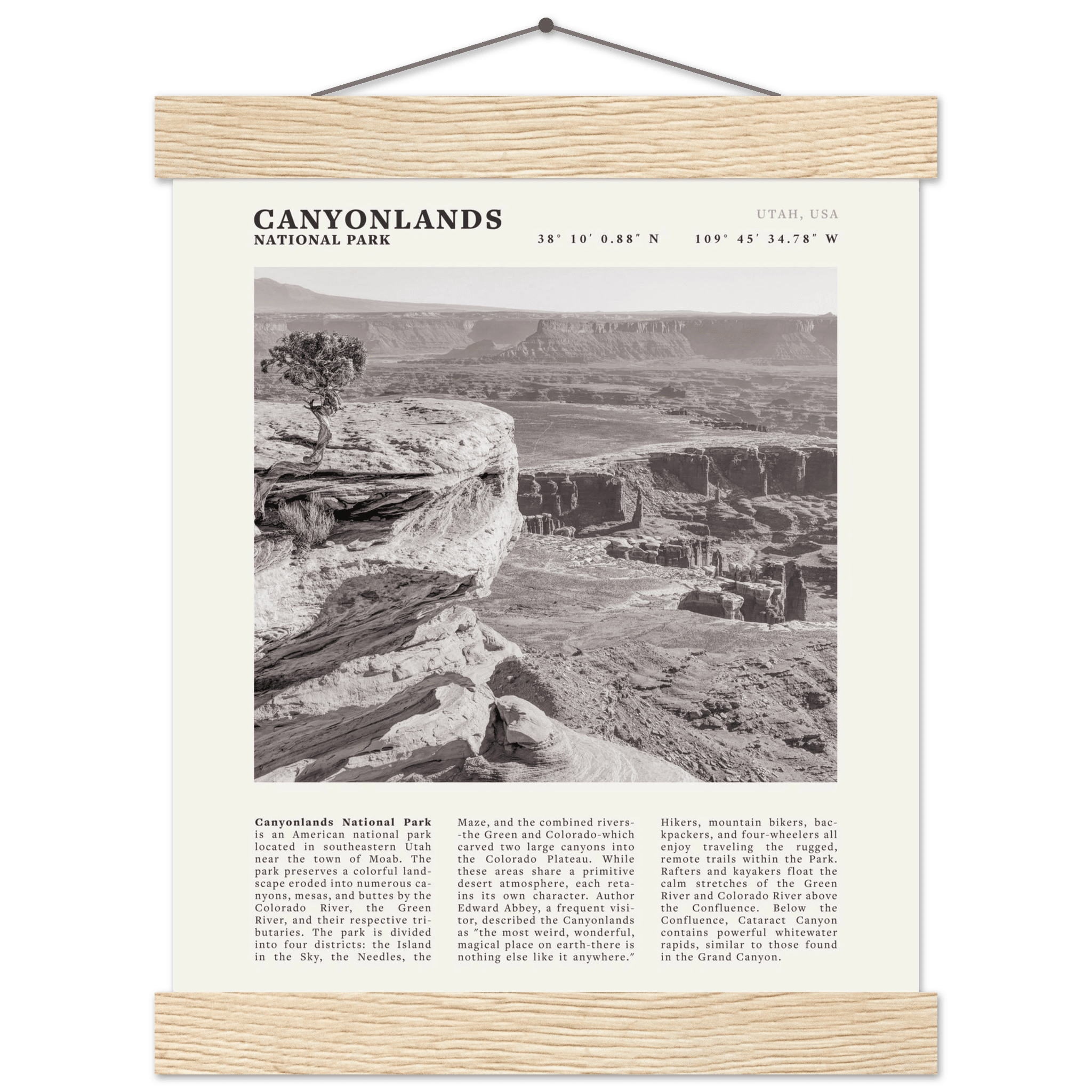 Canyonlands National Park Poster | Black & White Utah Wall Art | Canyon Travel Print - Evergreen Posters
