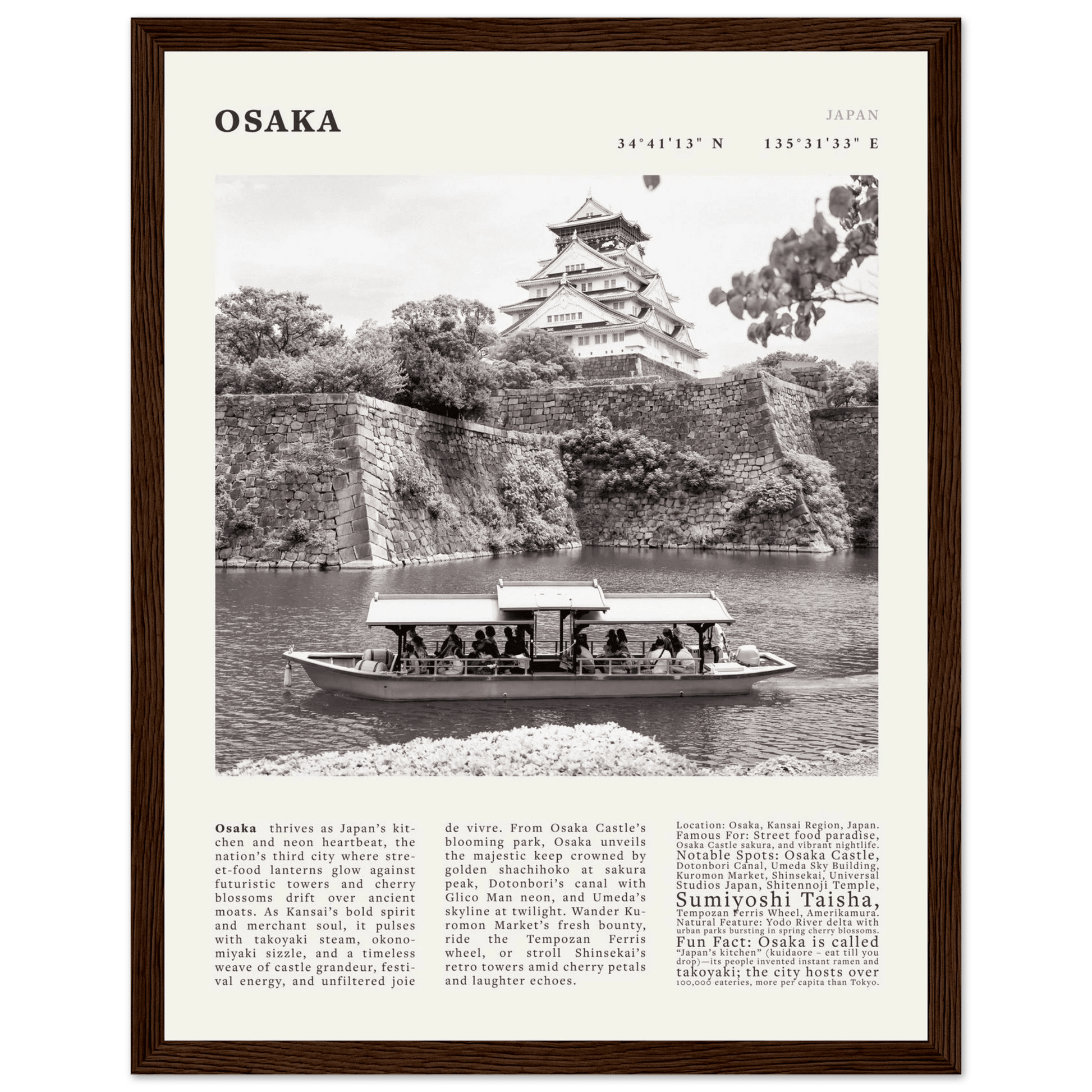 Osaka Poster Black and White – Vintage Osaka Castle Cherry Blossom Print (Digital & Printed Options) - Evergreen Posters