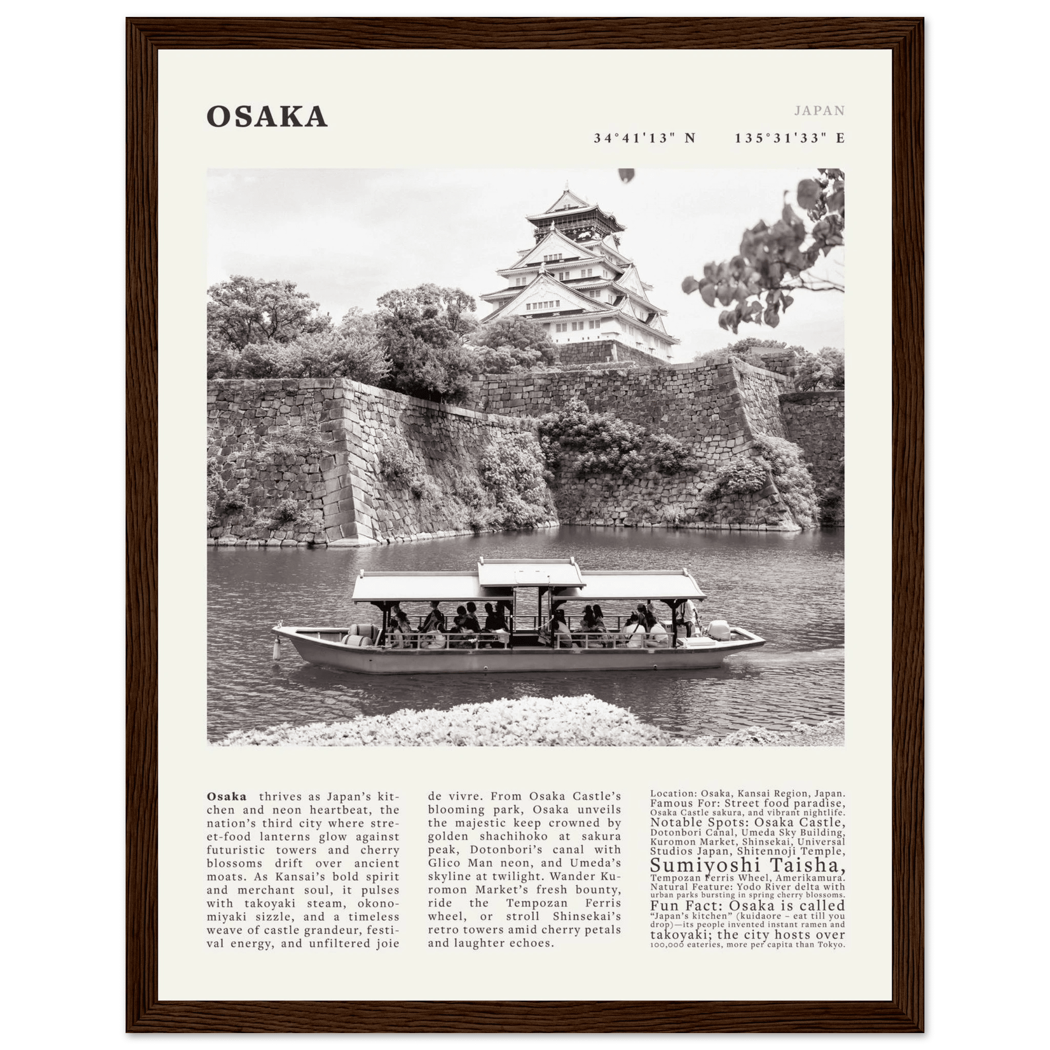 Osaka Poster Black and White – Vintage Osaka Castle Cherry Blossom Print (Digital & Printed Options) - Evergreen Posters