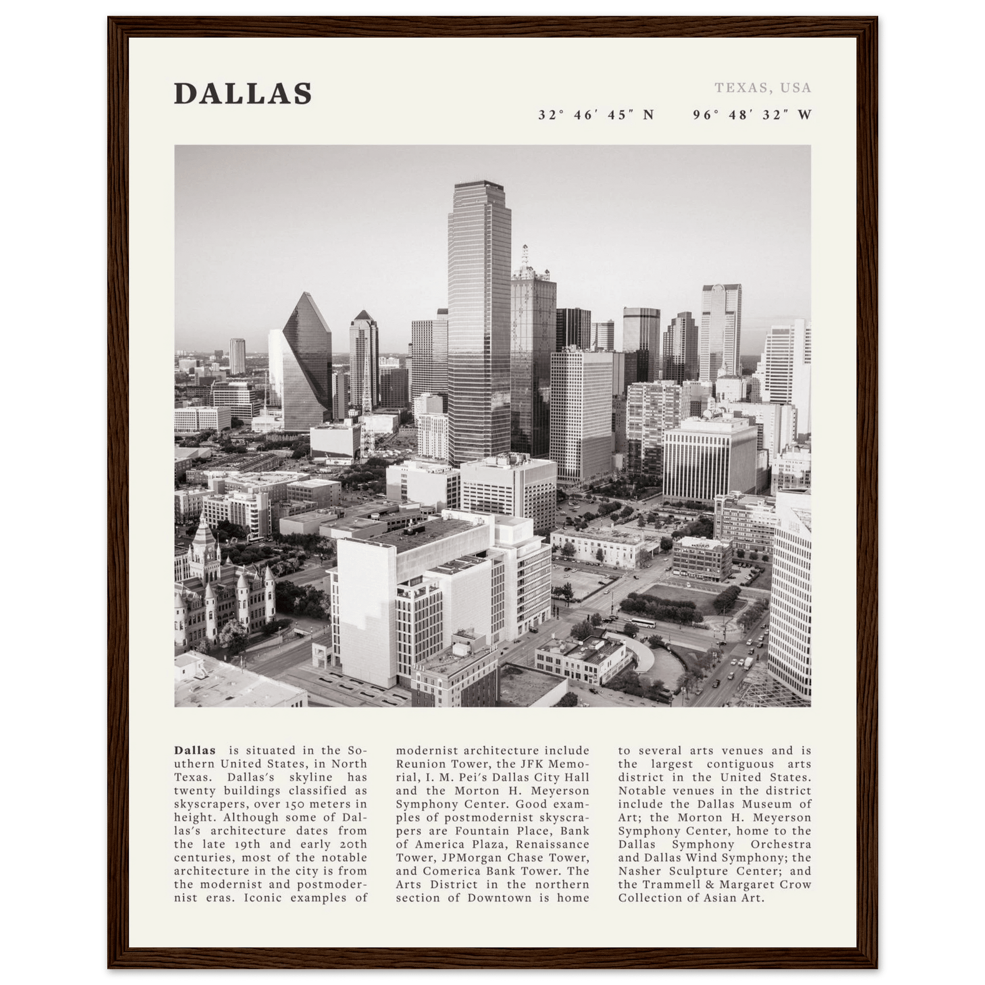 Dallas Poster | Black & White Texas Skyline Wall Art | City Travel Print Decor - Evergreen Posters