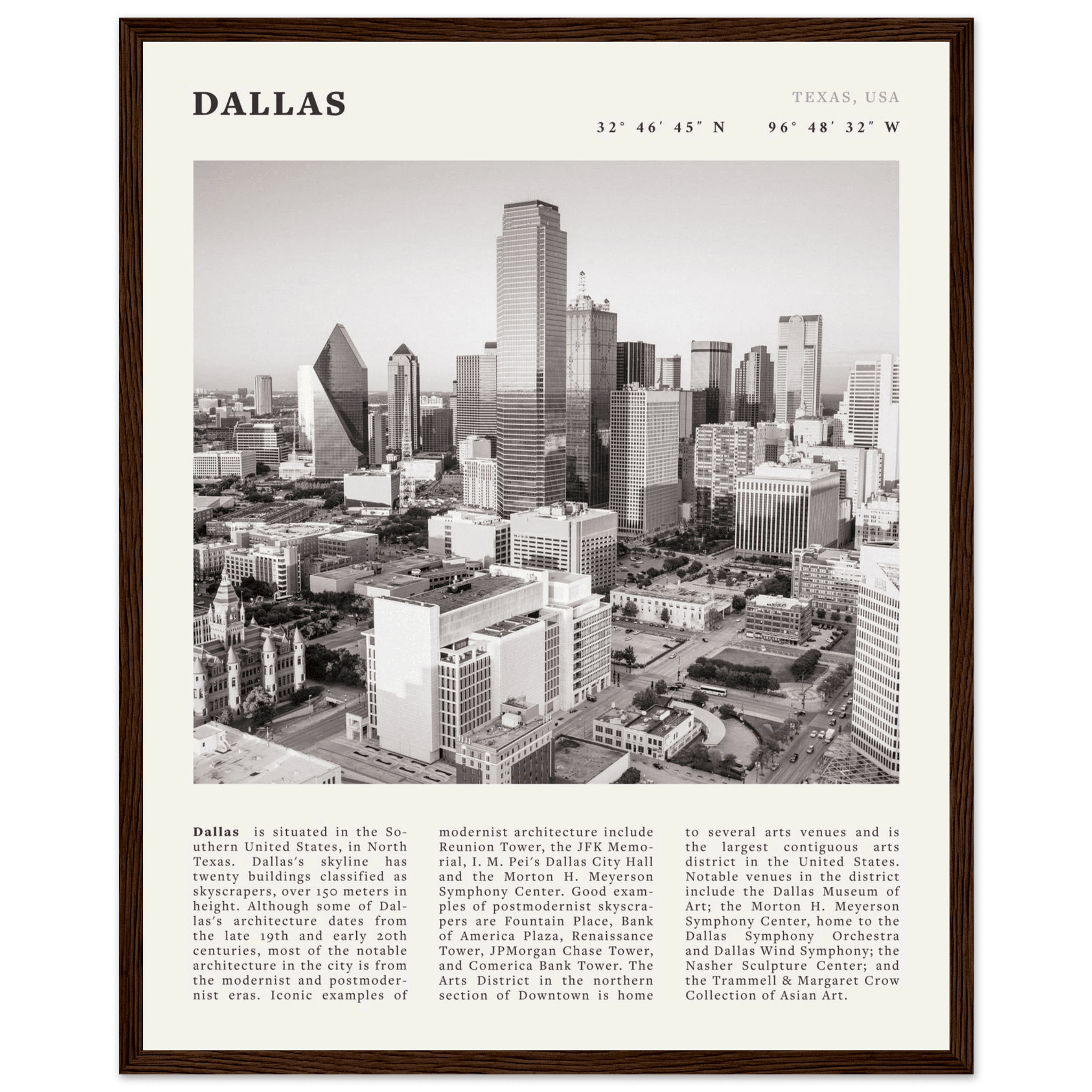 Dallas Poster | Black & White Texas Skyline Wall Art | City Travel Print Decor - Evergreen Posters