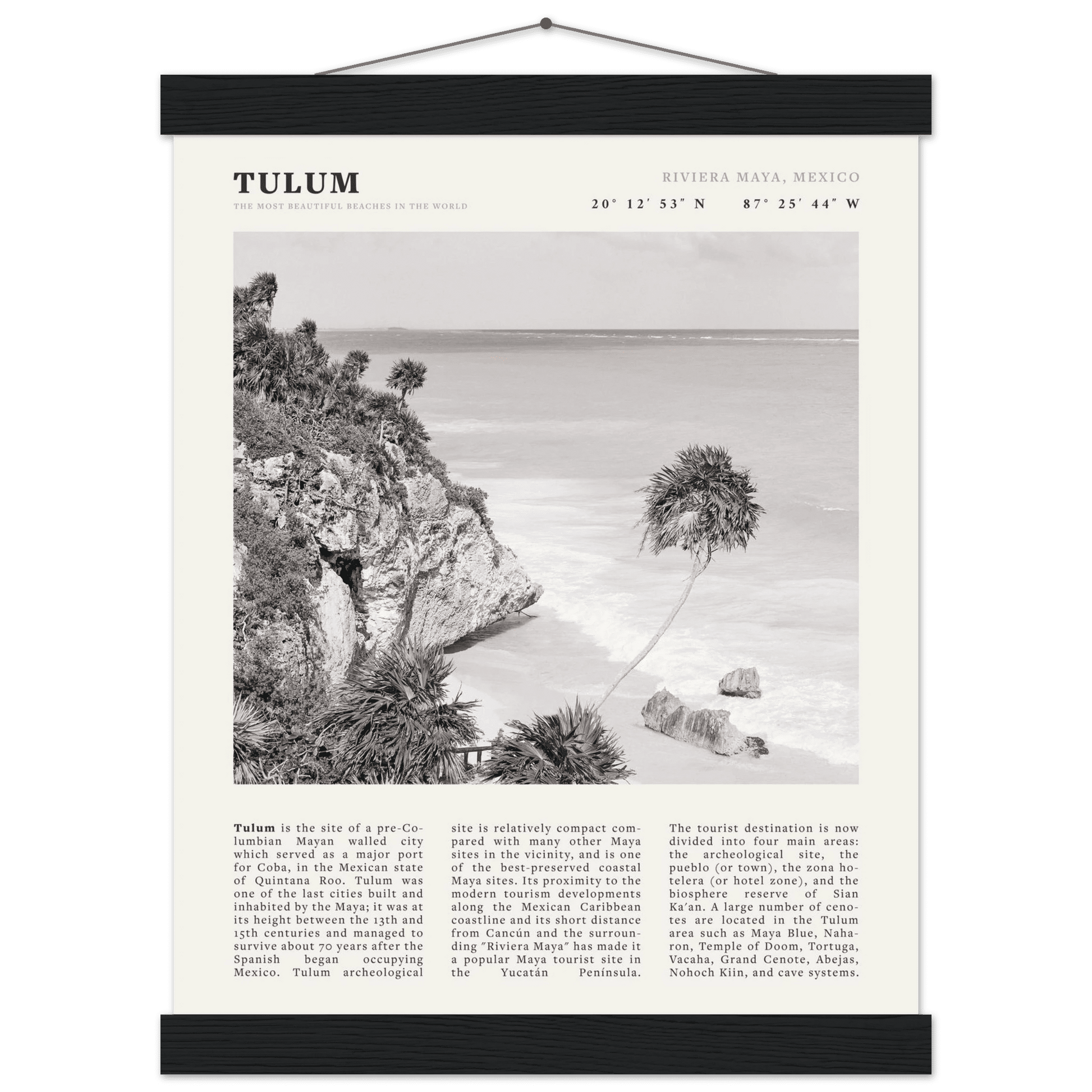 Tulum Poster | Black & White Riviera Maya Mexico Wall Art | Beach Travel Print - Evergreen Posters