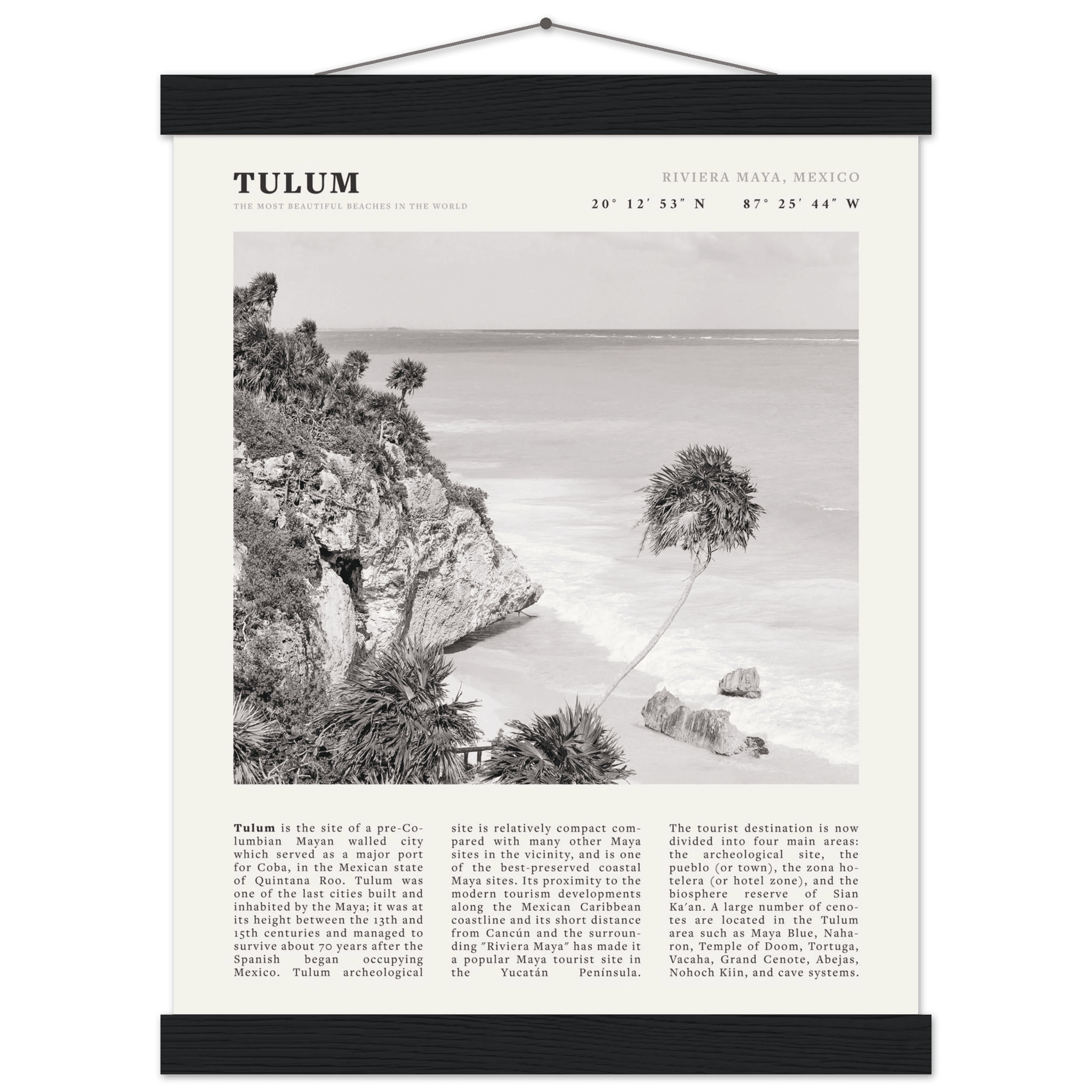 Tulum Poster | Black & White Riviera Maya Mexico Wall Art | Beach Travel Print - Evergreen Posters