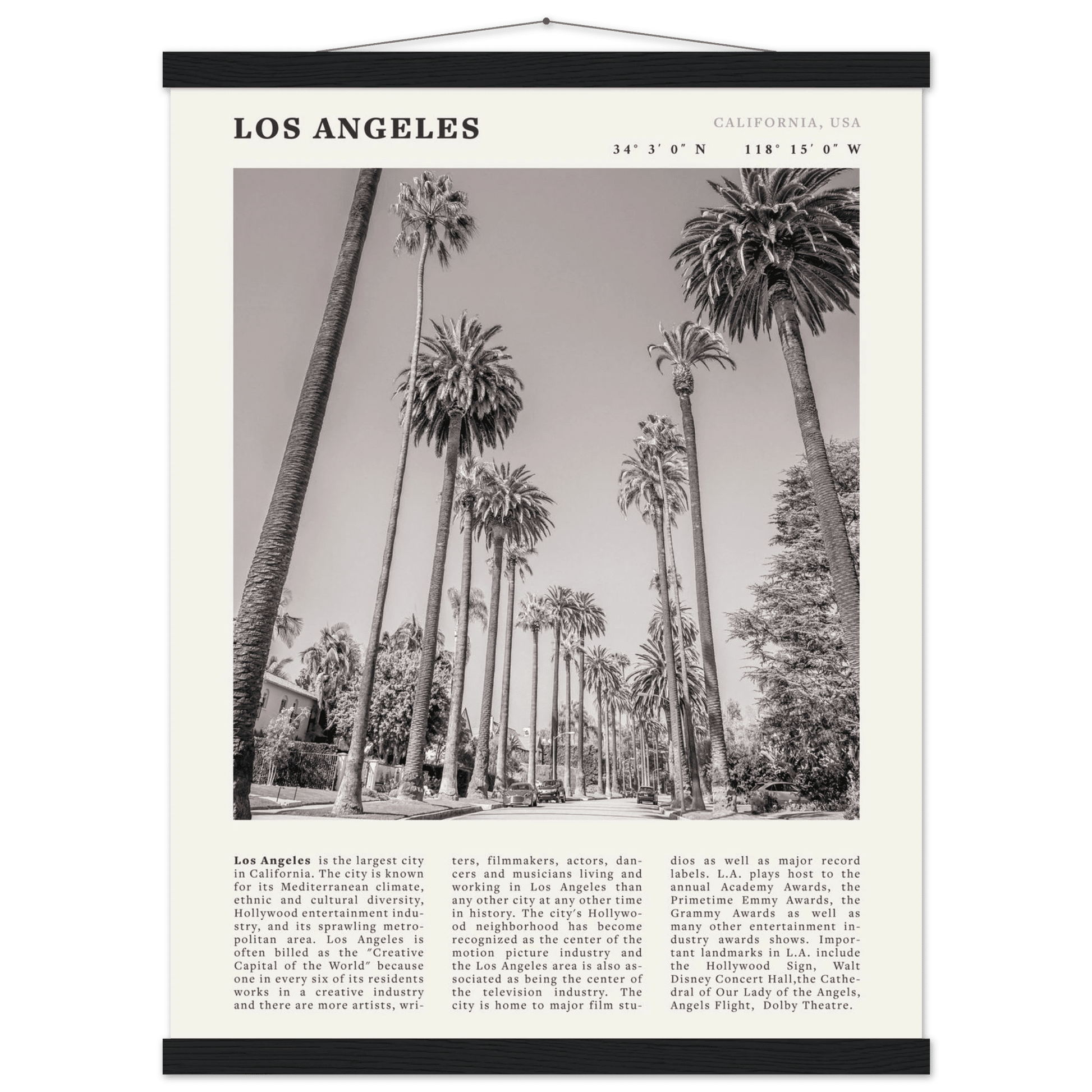 Los Angeles Poster | Black & White Palm Trees Wall Art | California Travel Print - Evergreen Posters