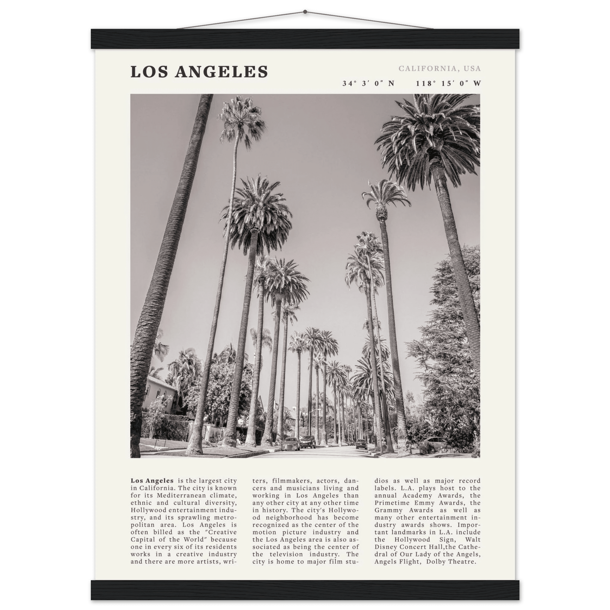 Los Angeles Poster | Black & White Palm Trees Wall Art | California Travel Print - Evergreen Posters